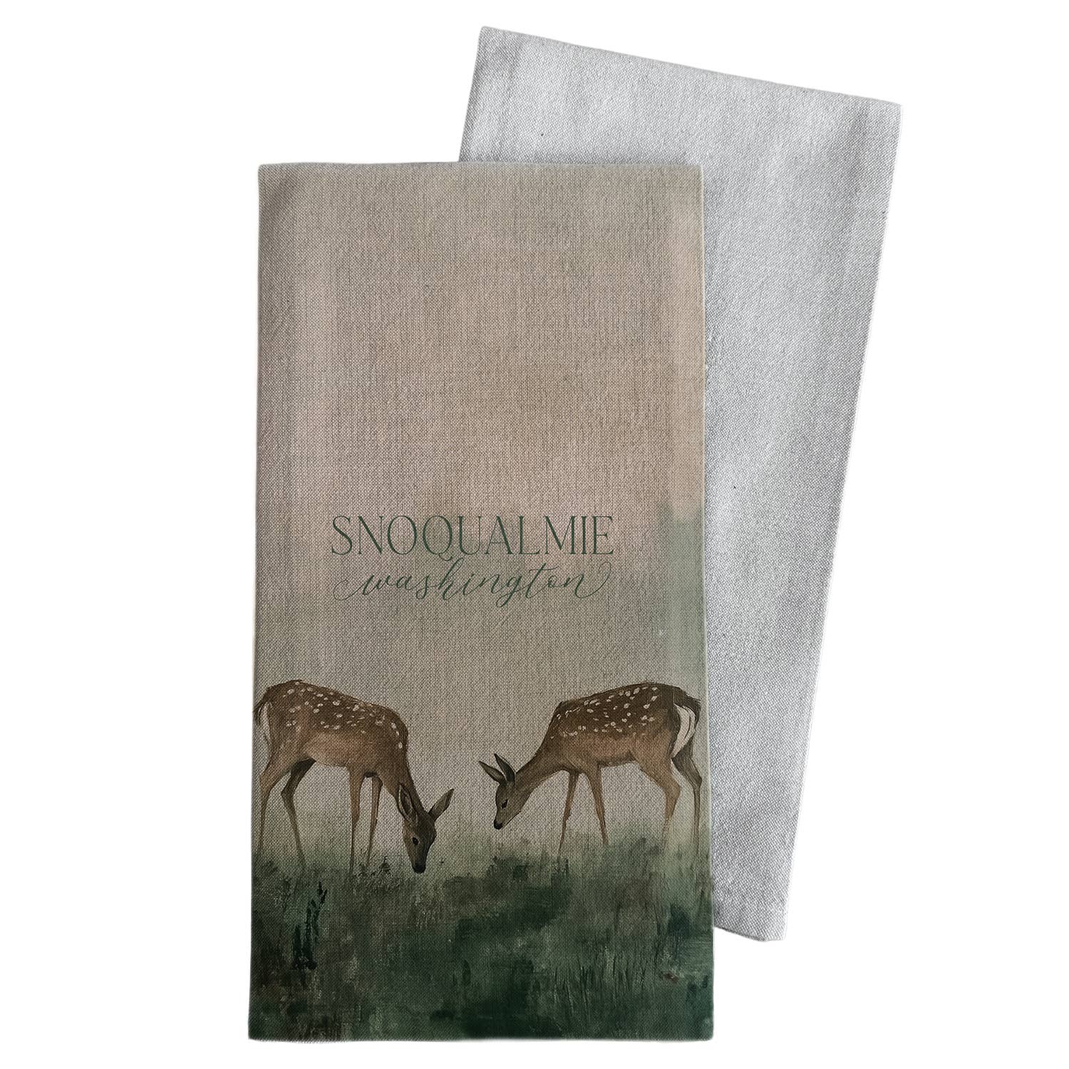 Custom Field of Deer Tea Towel: White