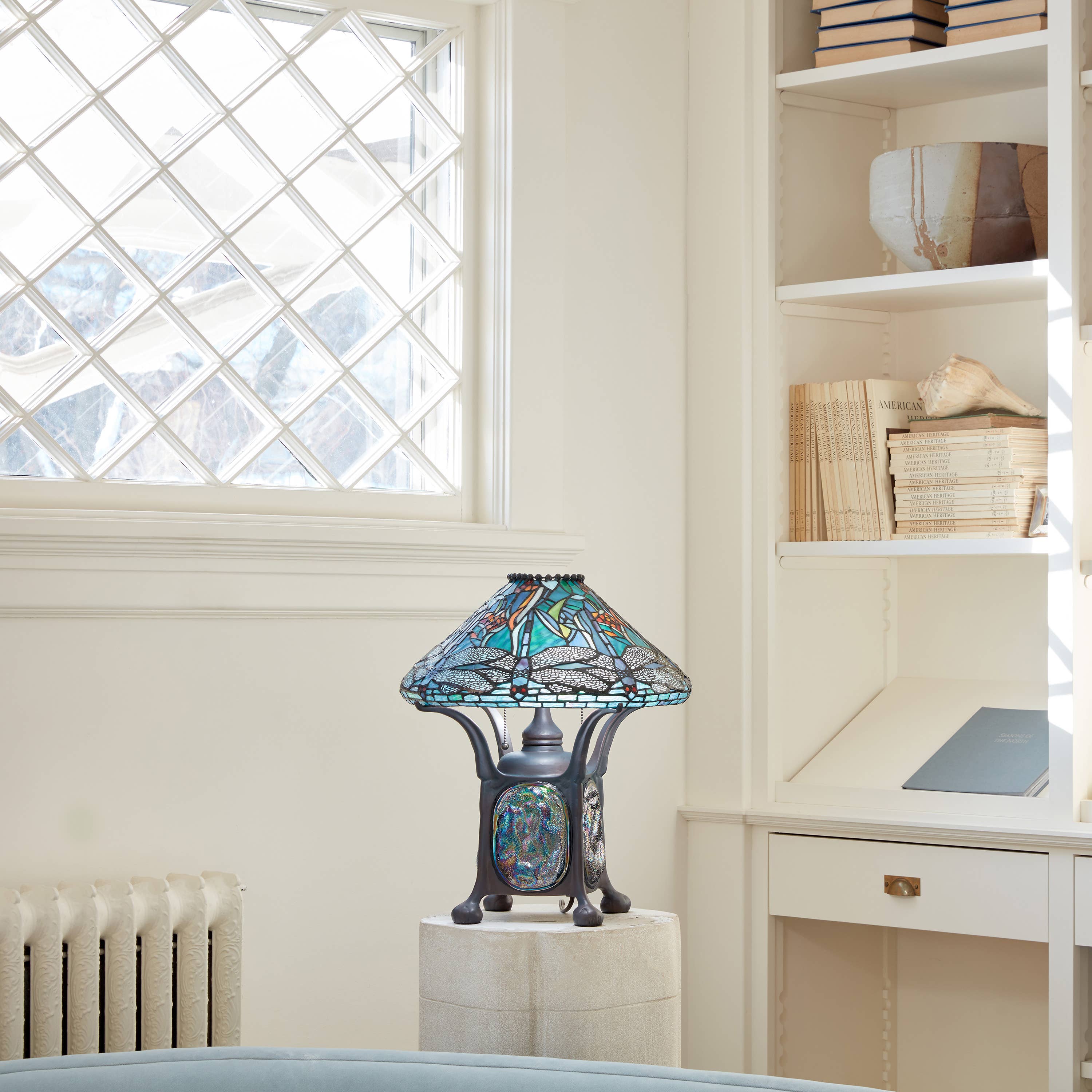 21.5"H Dragonfly Tiffany-Style Stained Glass Table Lamp