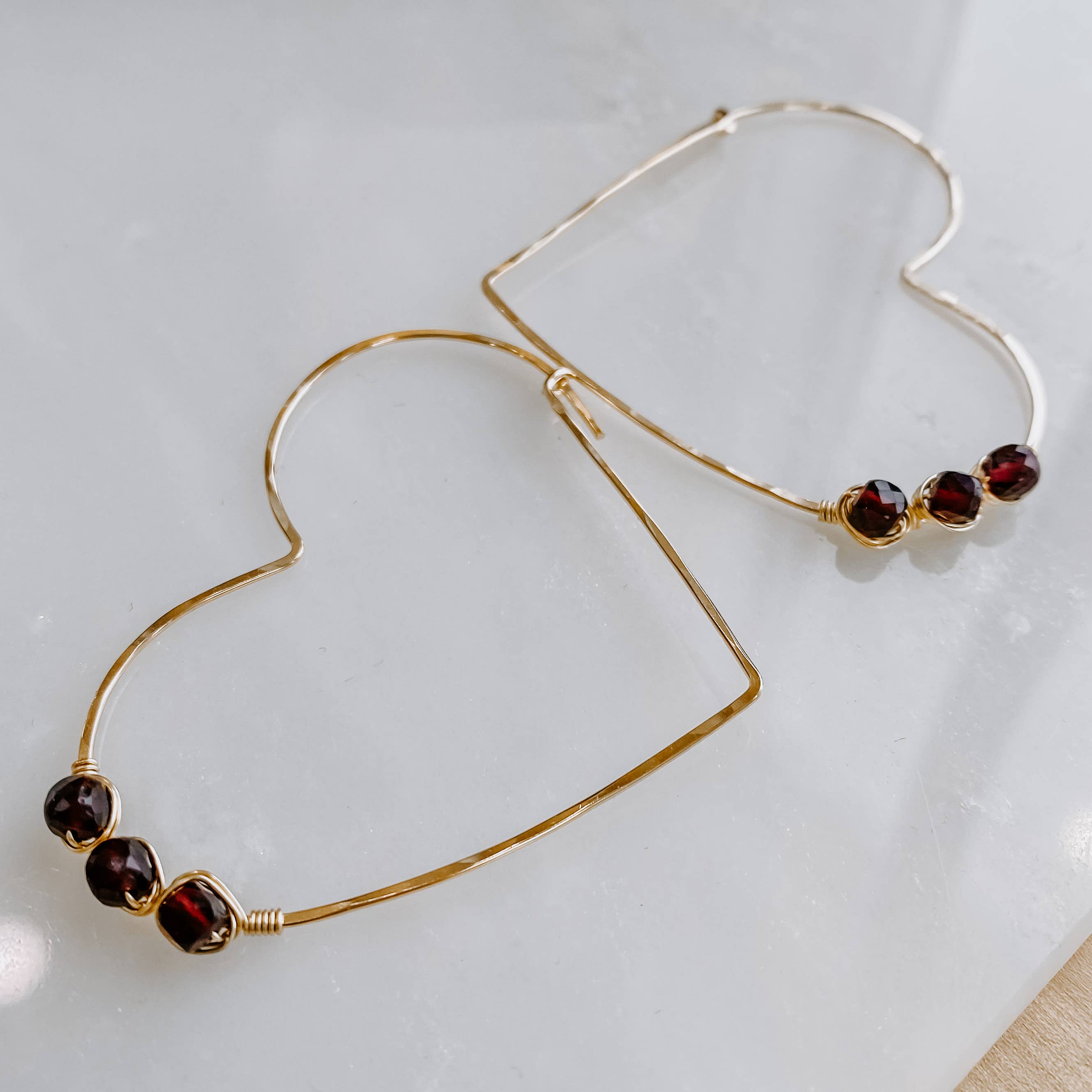 Large Heart Shaped Threaders with Garnets: Sterling Sliver