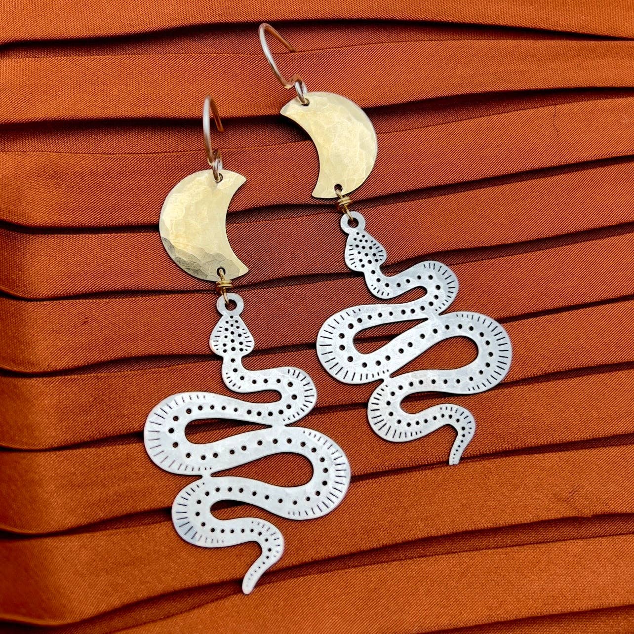 Handmade Serpentine Earrings: Gold over Silver