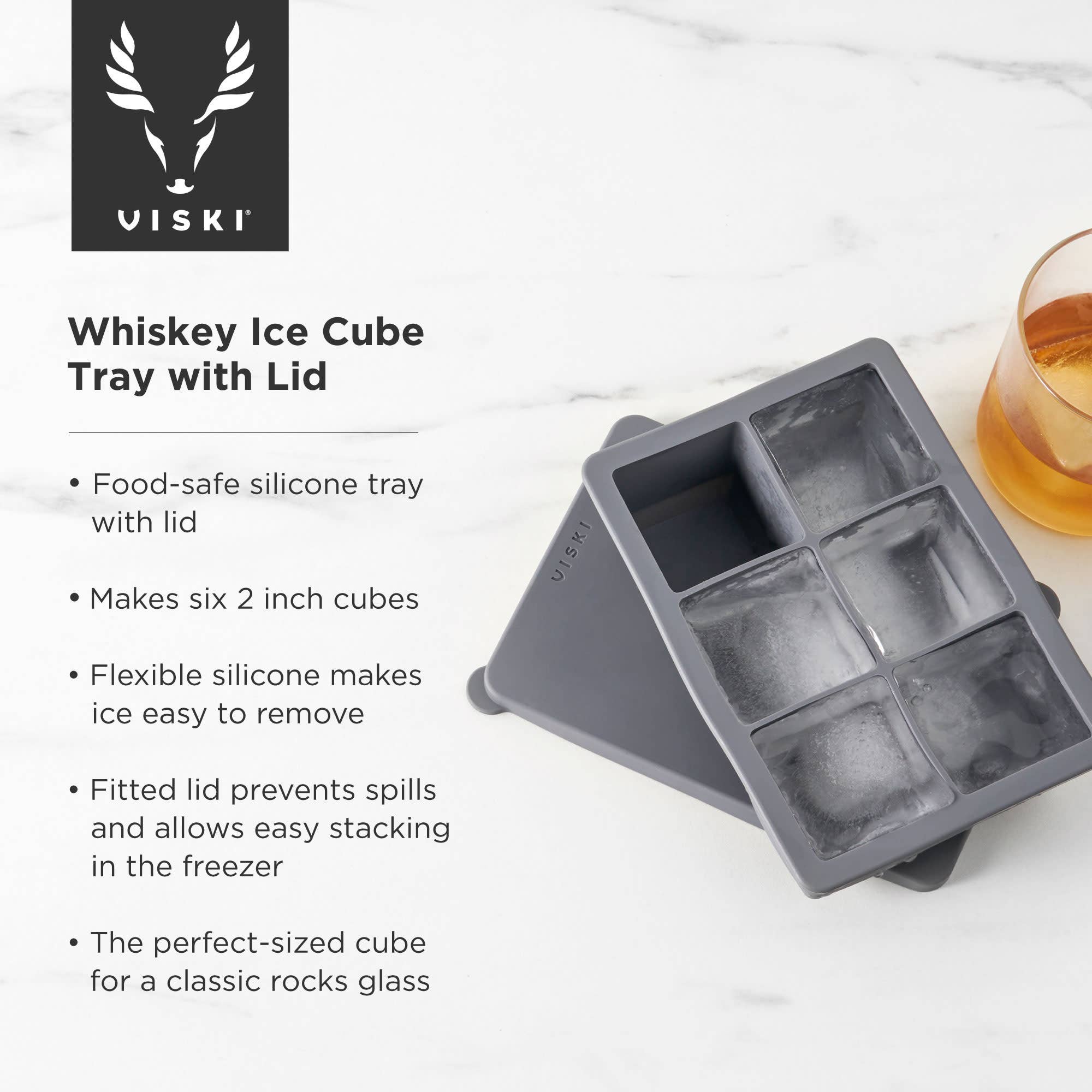 Glacier 2 inch Whiskey Ice Cube Tray with Lid