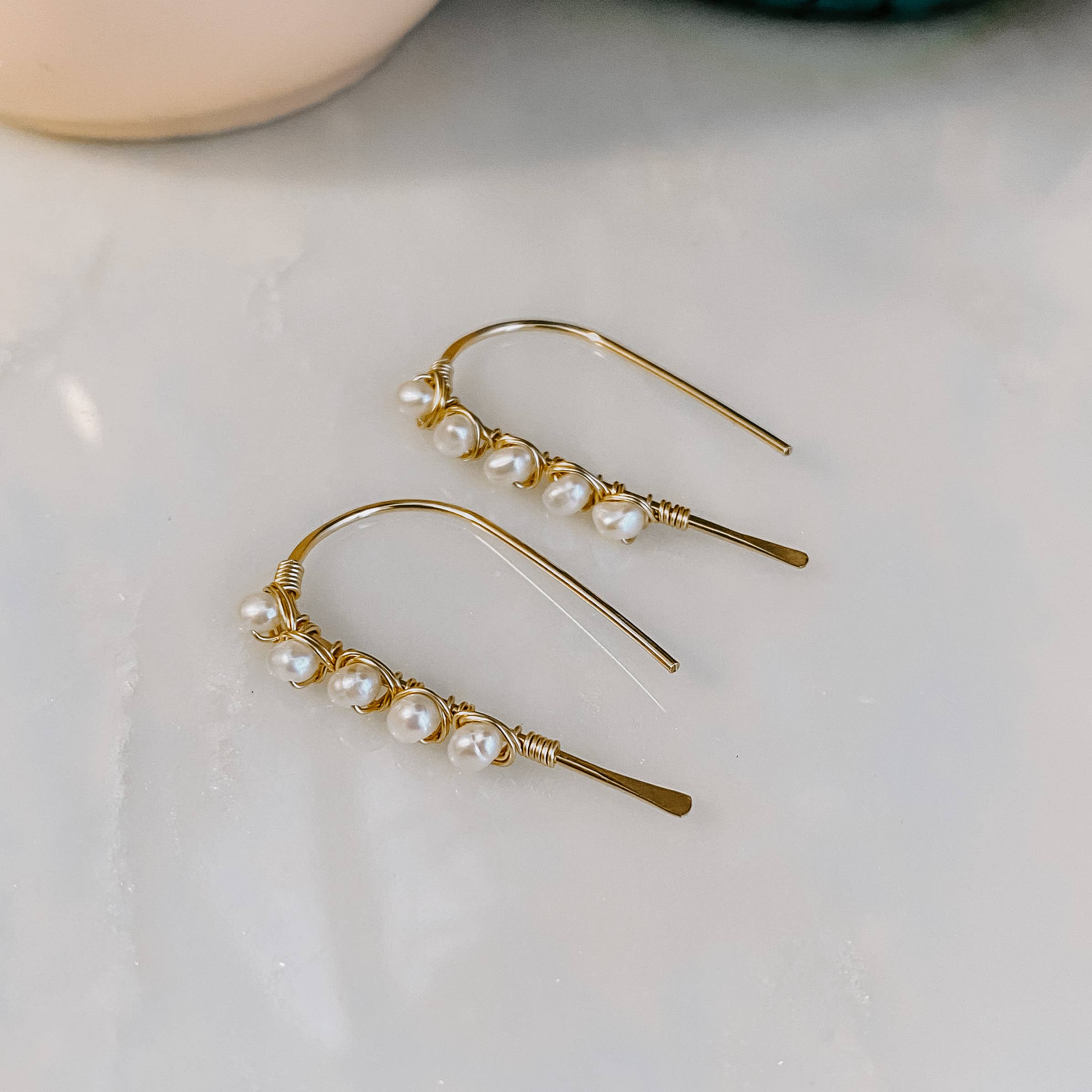 Mini Pearl Threader Earrings: Sterling Sliver