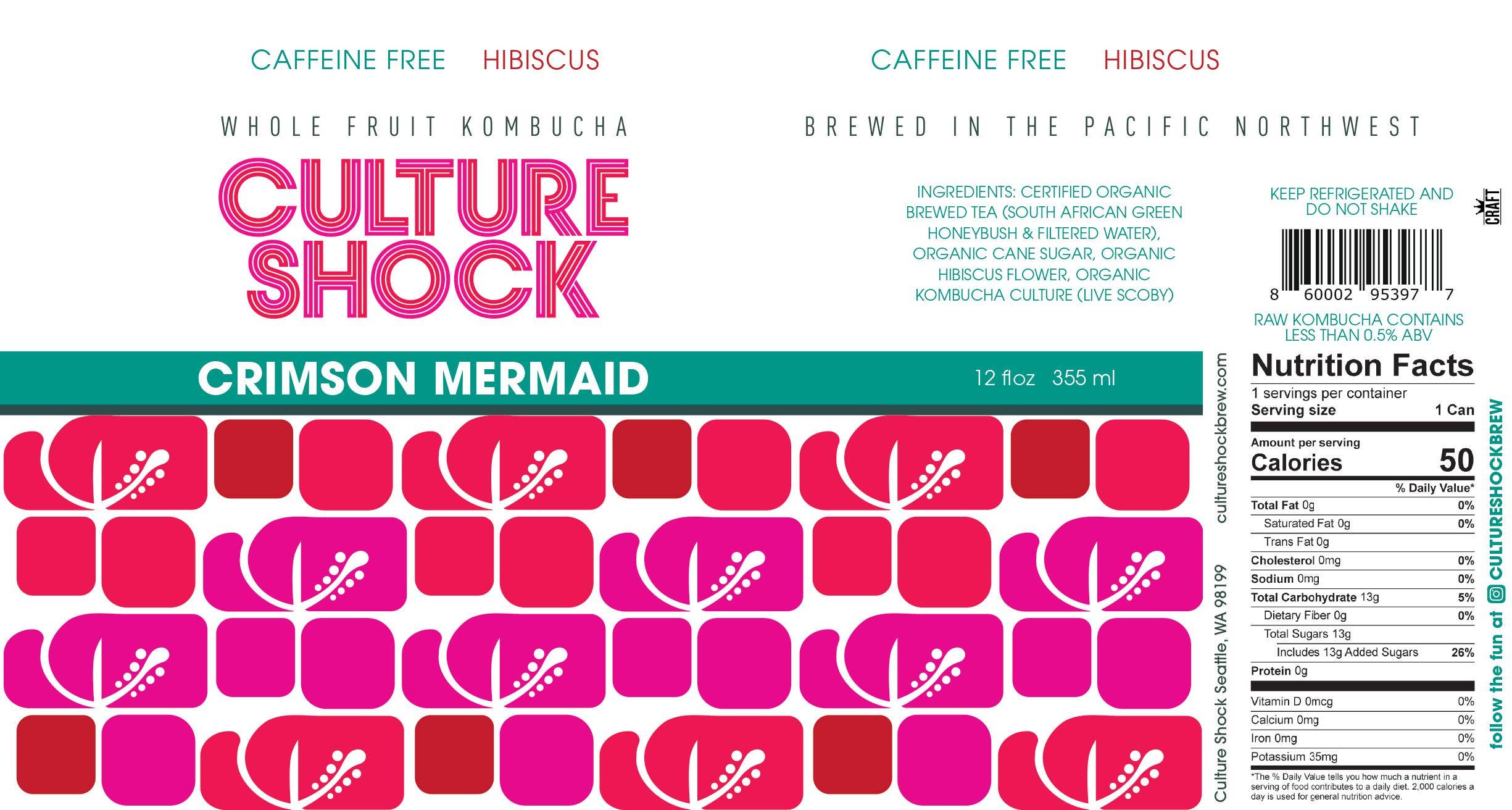 Kombucha, Crimson Mermaid, caffeine free hibiscus