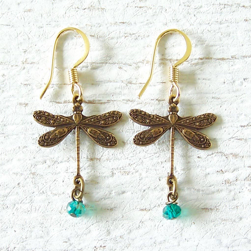 Lucky Dragonfly Brass Earrings: Large Brass
