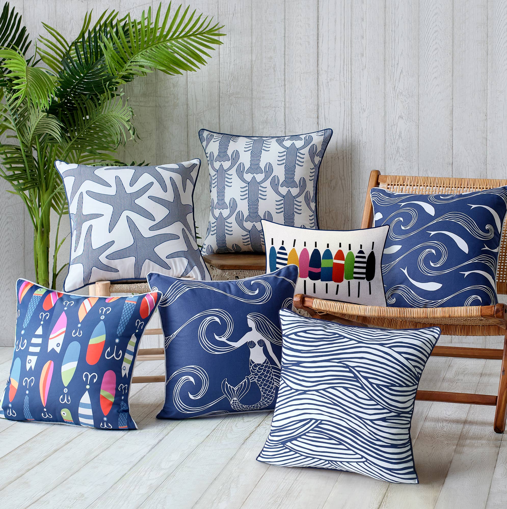 Wavesand Fish Indoor/Outdoor Printed Pillow - Kate Nelligan