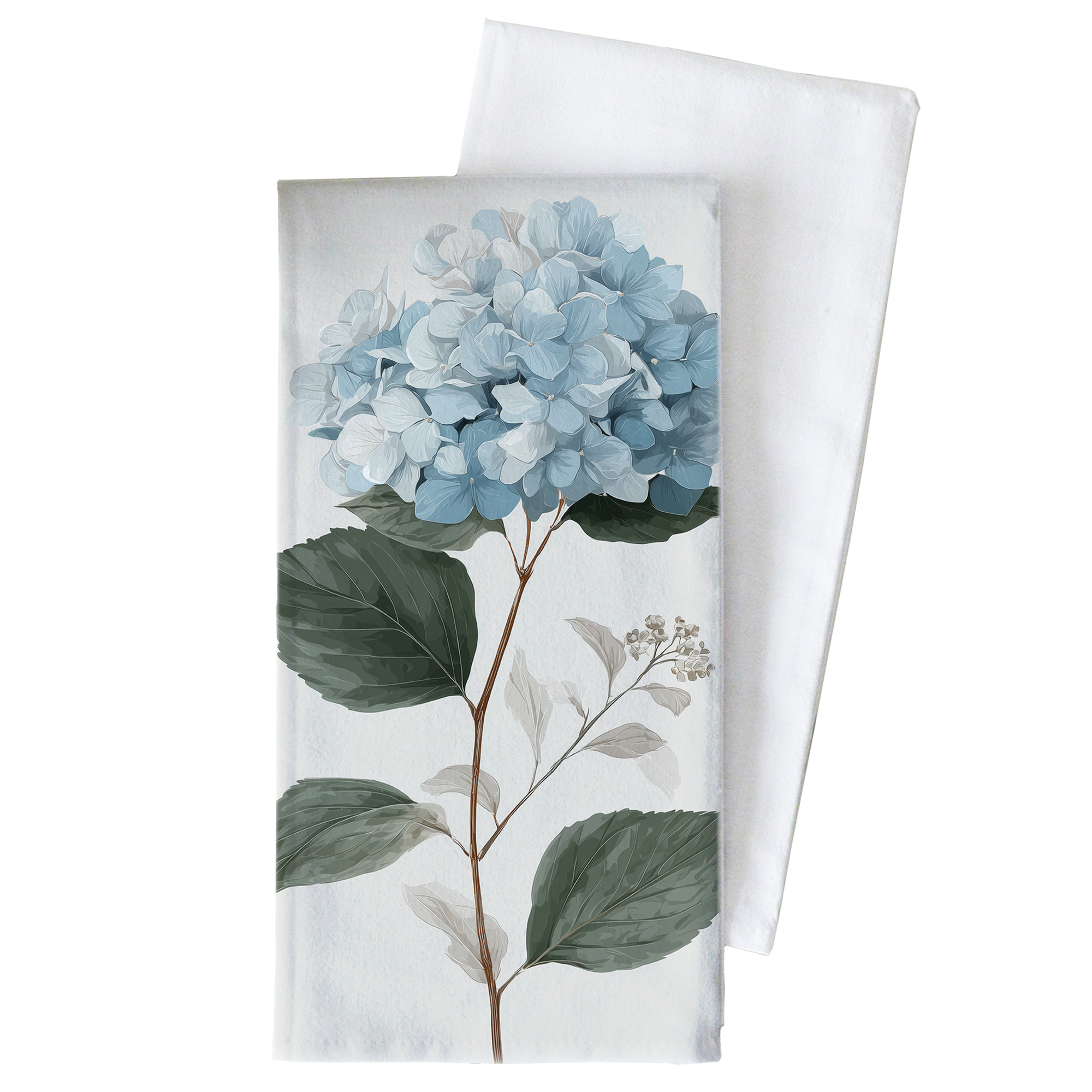 Blue Hydragea Tea Towel: White