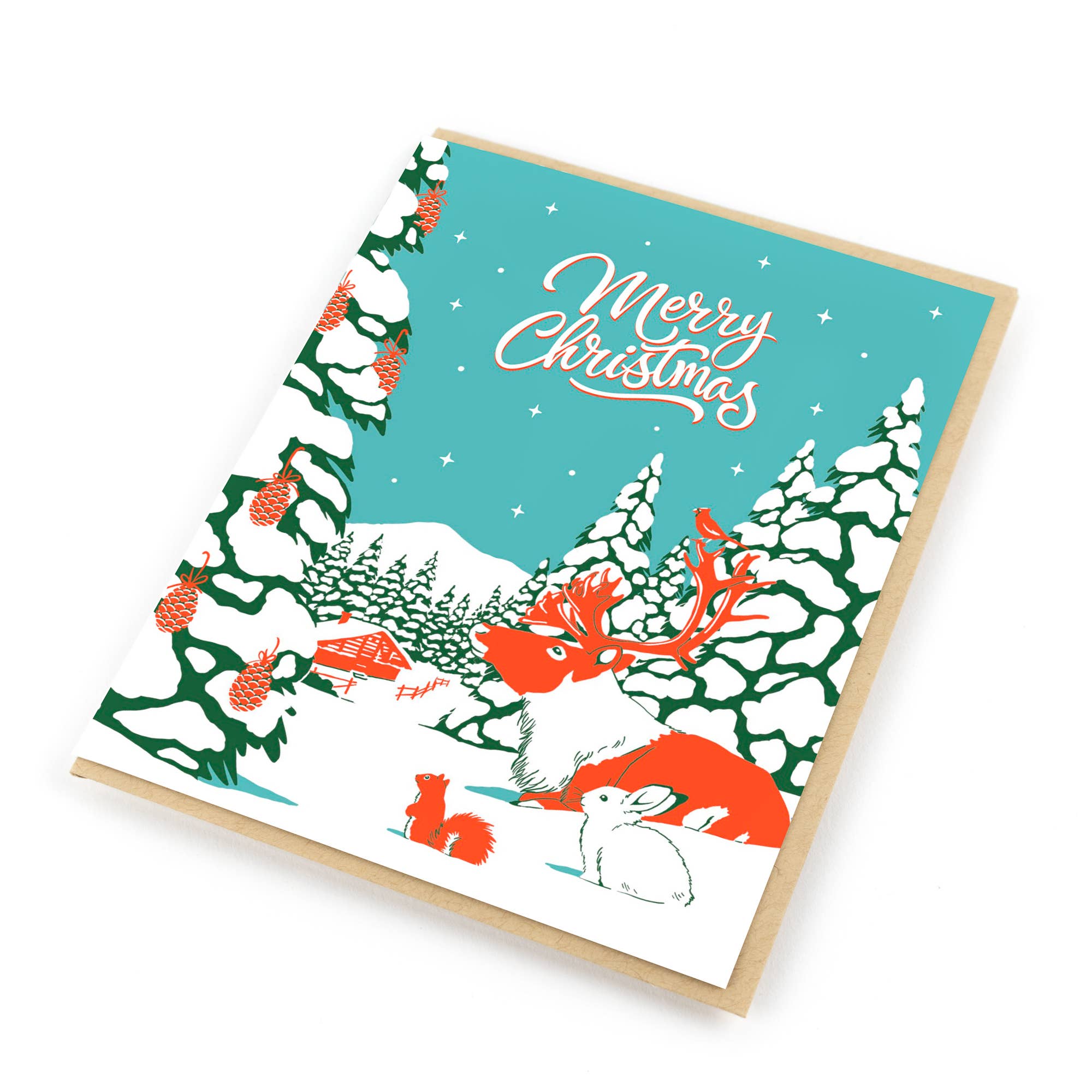 Vintage Animal Country Christmas Card: Single Card
