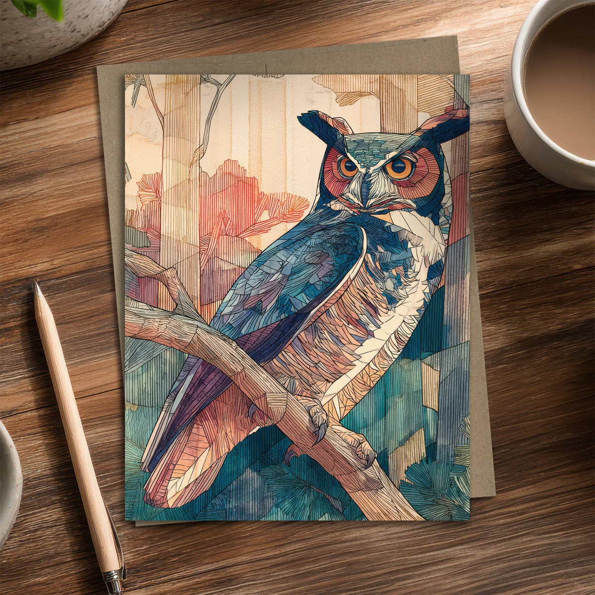 Great Horned Owl - Recycled Blank Notecard for Bird Lovers