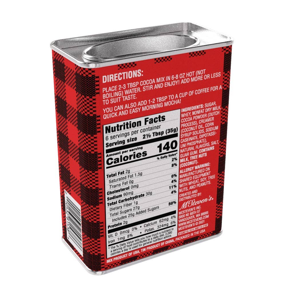 Season's Greetings Red Plaid Chocolate Hot Cocoa (8oz Tins)