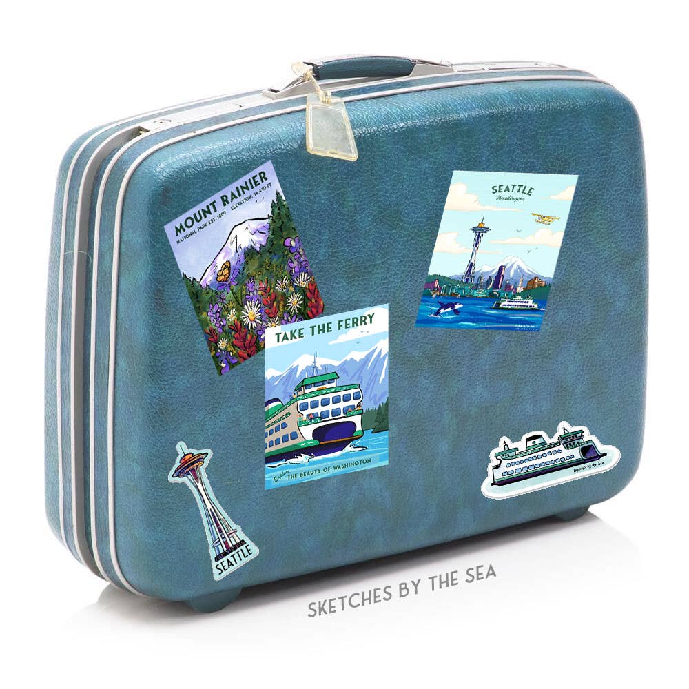 Seattle Retro Luggage Tag Inspired Sticker
