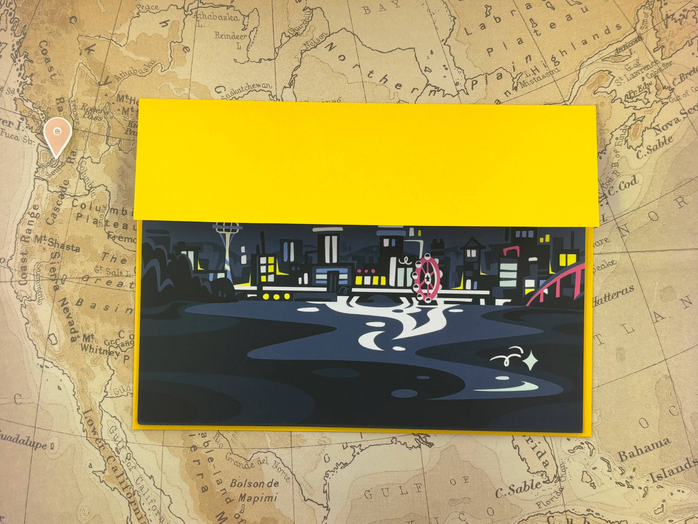 Night Seattle Skyline Travel Greeting Card