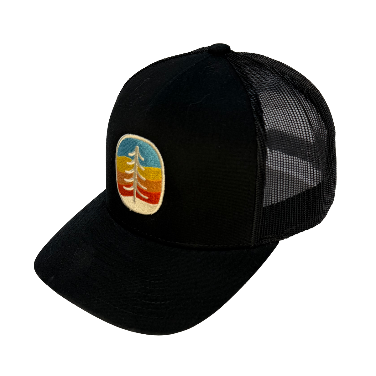 Rainbow Tree Curved Bill Trucker Hat: Charcoal