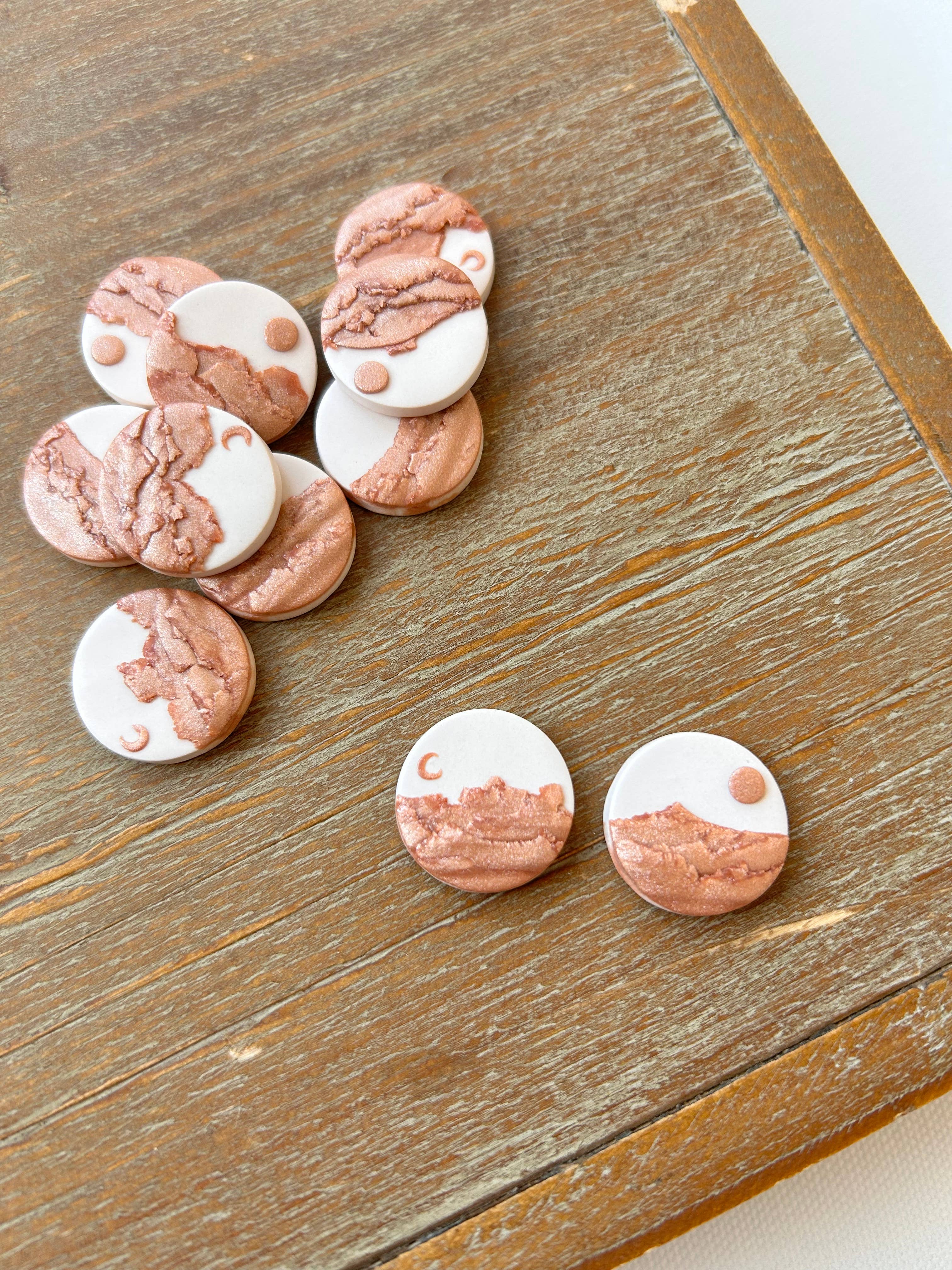 Copper Clay Landscape Earrings, Sun Moon Clay Earrings