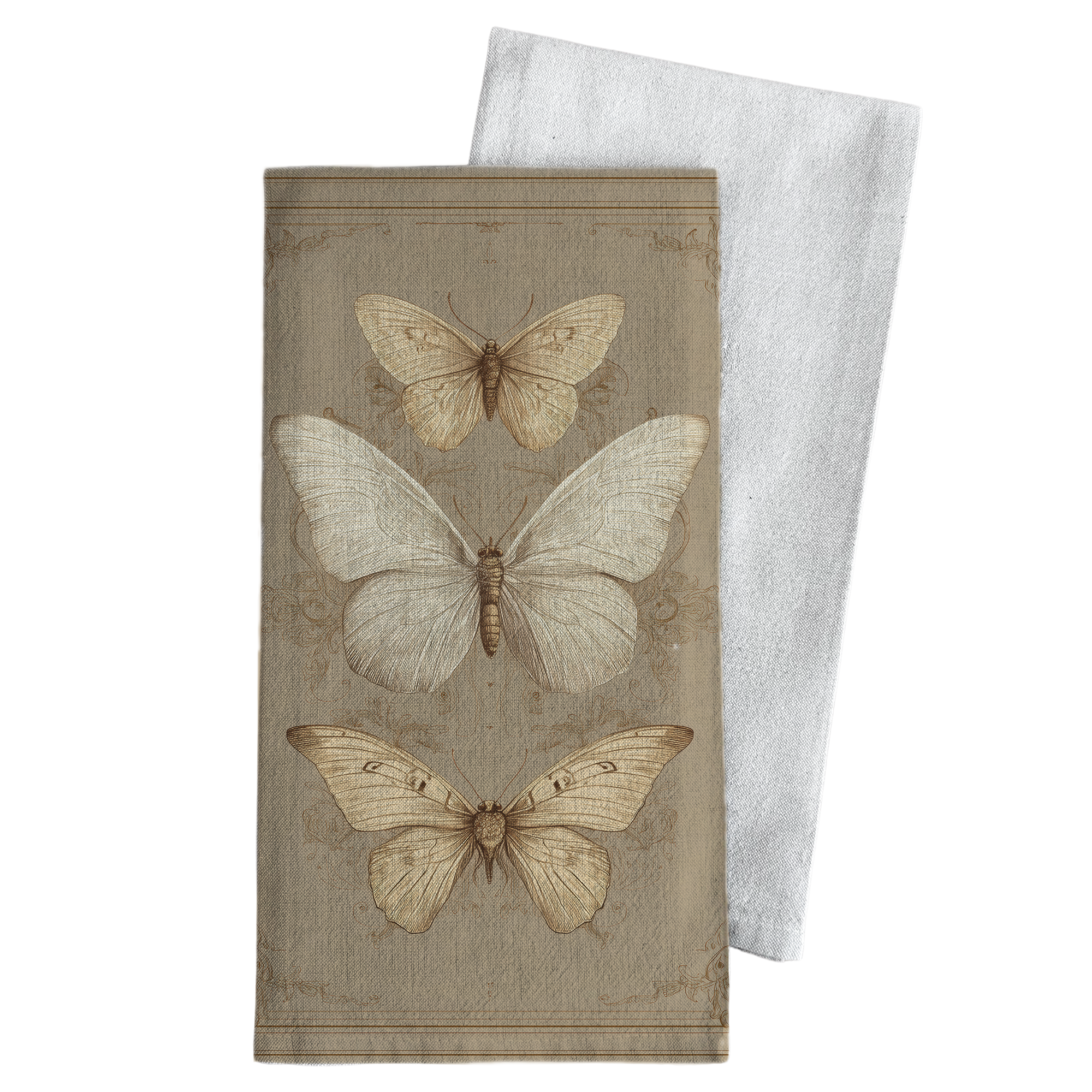 Vintage Butterflies Tea Towel: White