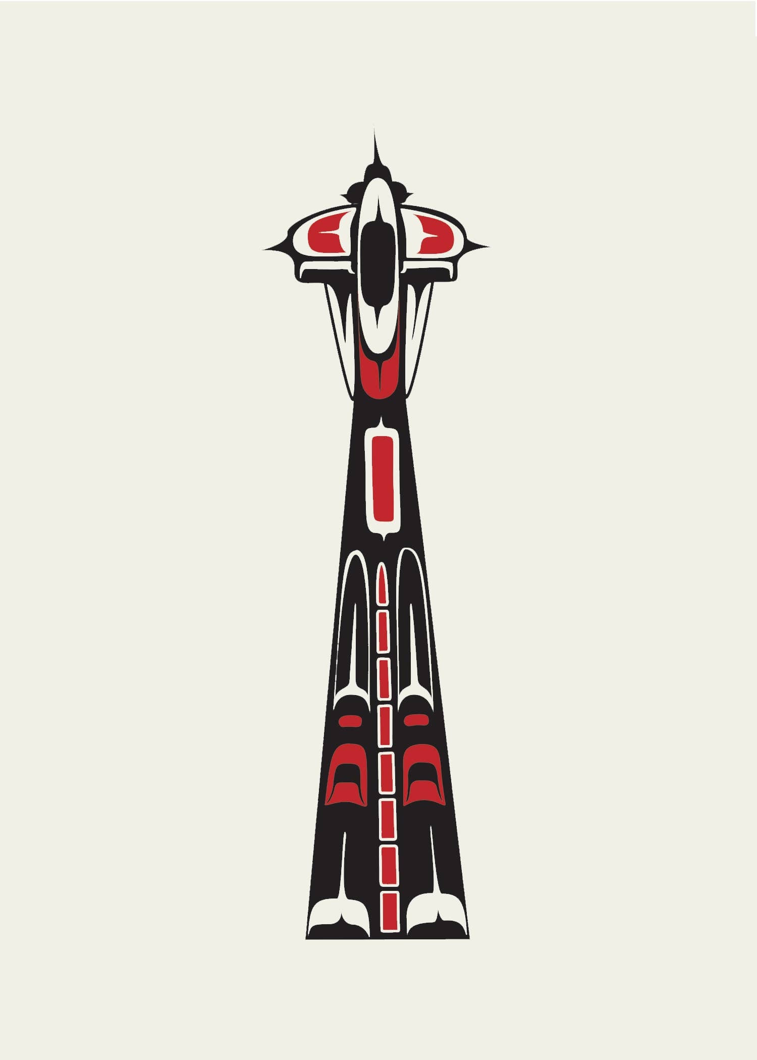 PNW Native American Space Needle Letterpress 5"x7" Print