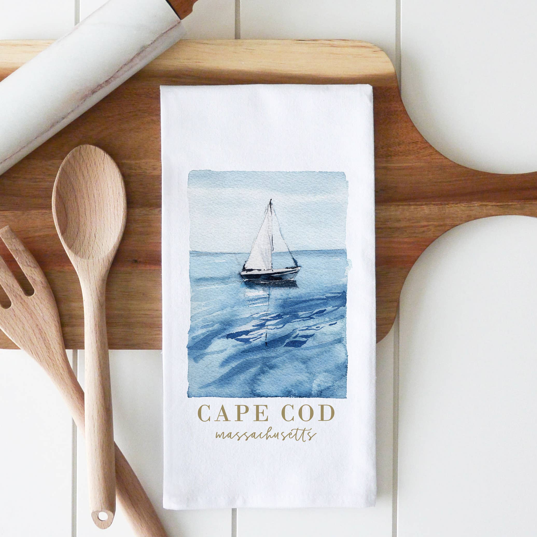 Sailboat Location Tea Towel: White
