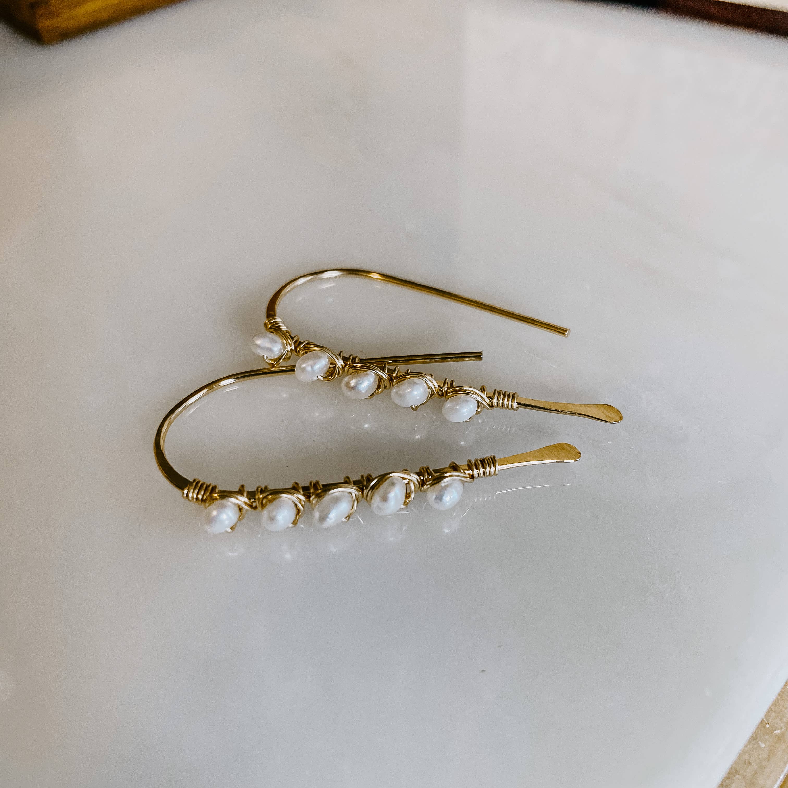 Mini Pearl Threader Earrings: 14k Gold Fill