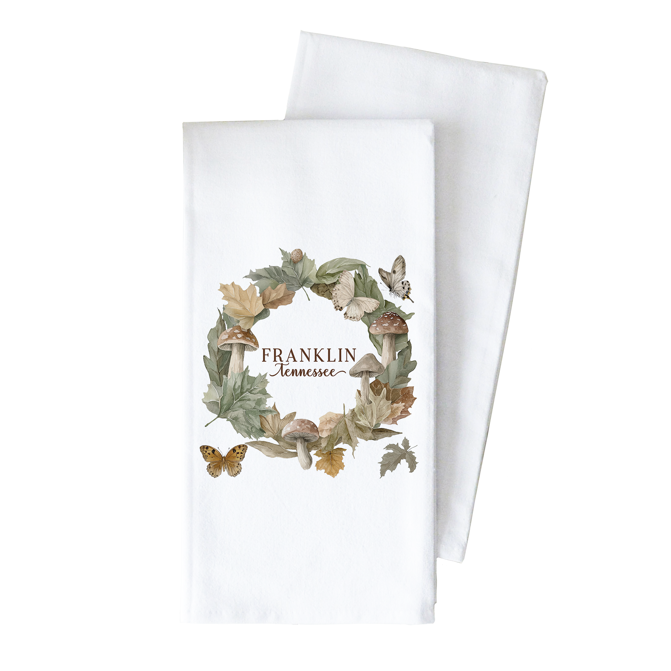 Custom Fall Wreath Tea Towel: White