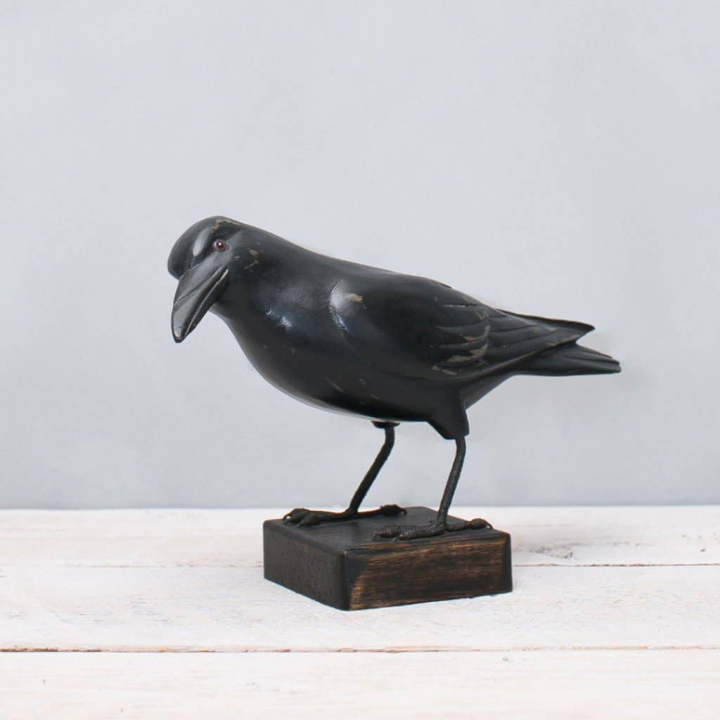 Crow | Hand Carved Wooden Sculpture | 9"H