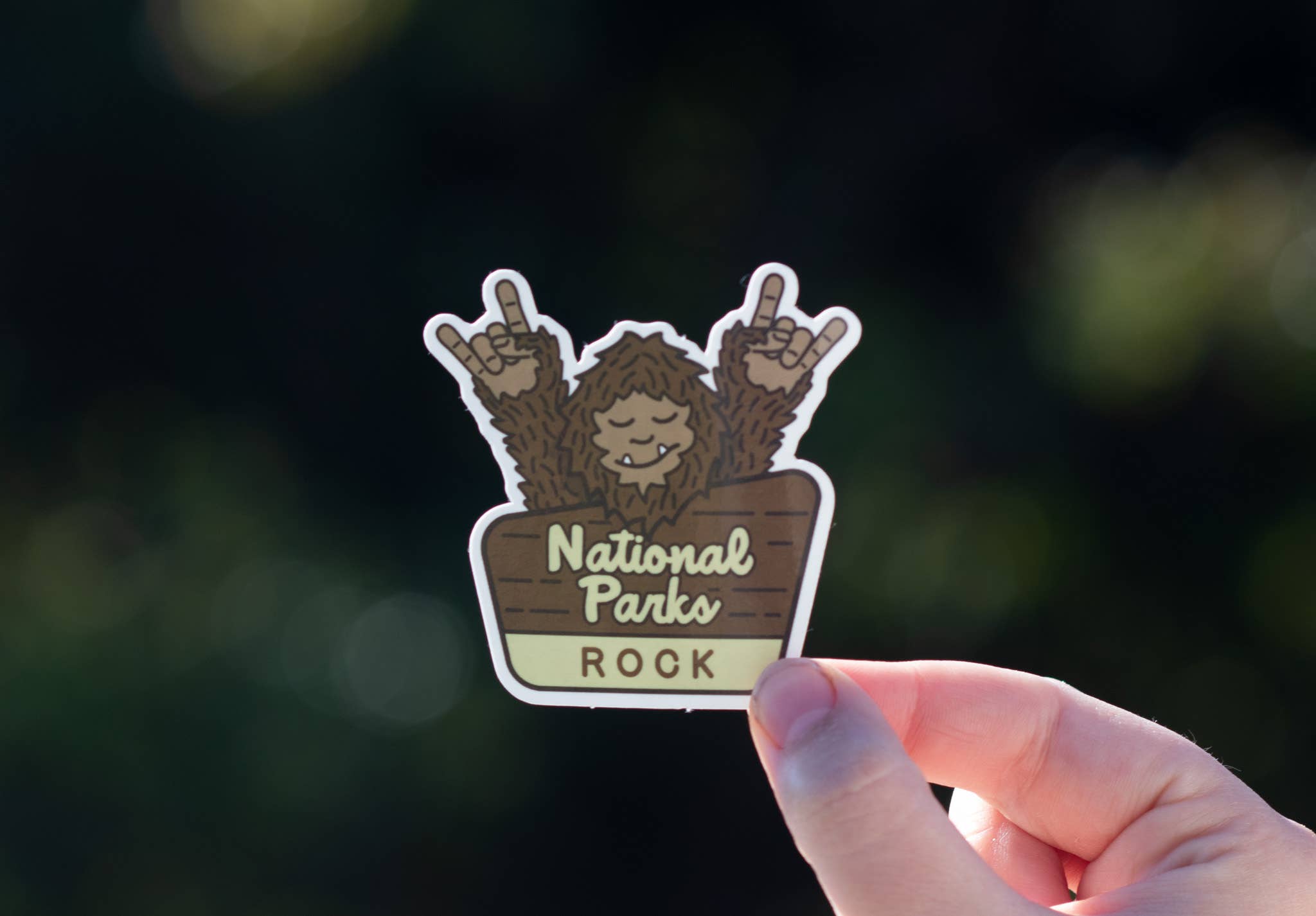 National Parks Rock - Happy Bigfoot - Vinyl Sticker