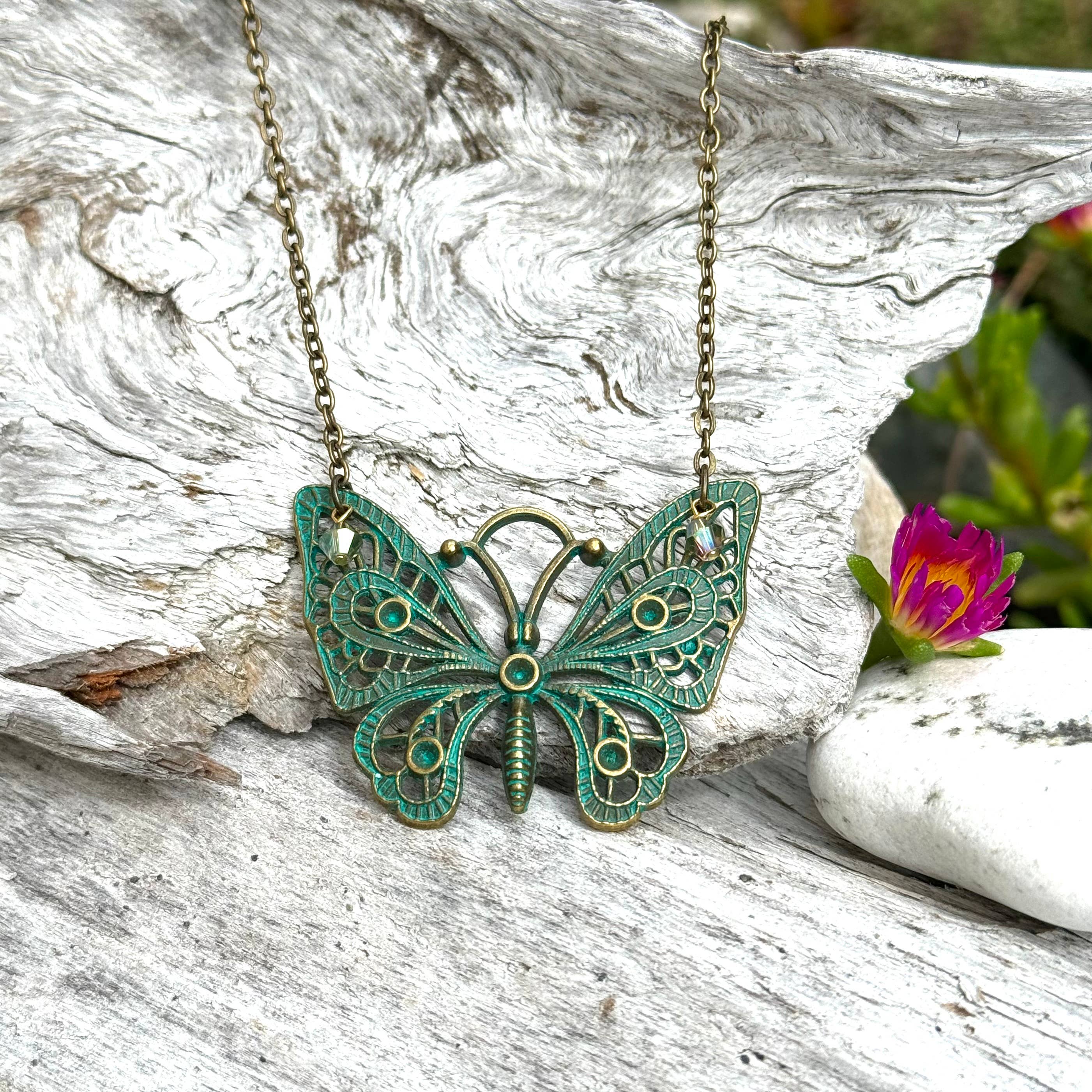 Nouveau Brass Necklace - 24" Butterfly