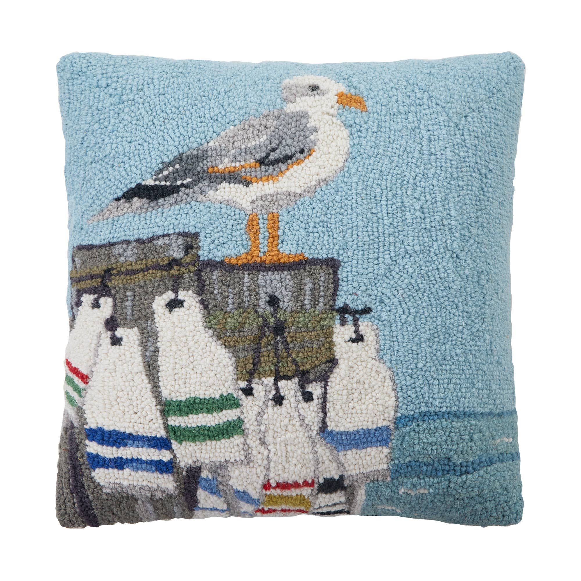 Seagull On Pier w/ Buoys Hook Pillow - Susan Winget