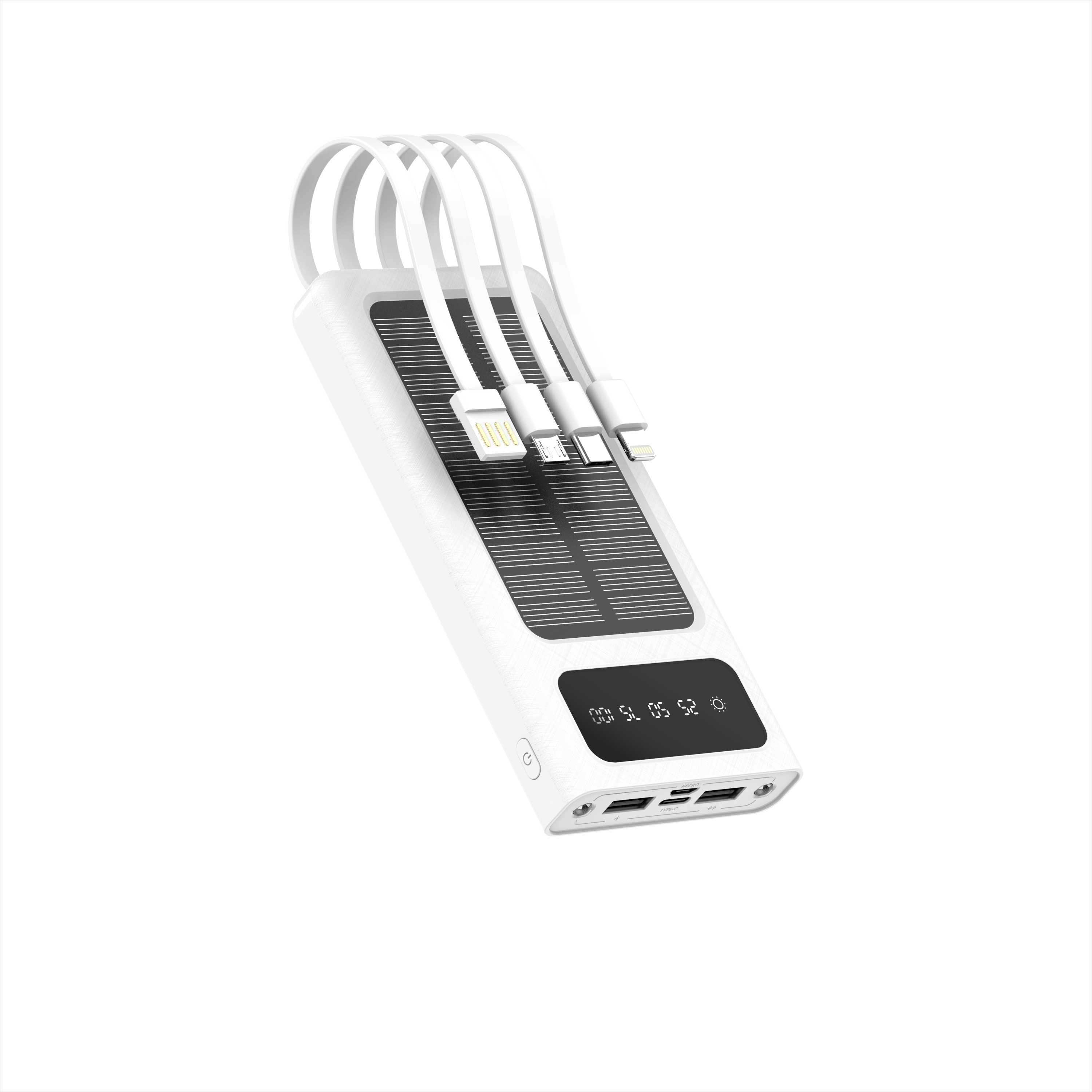 Mighty 10,000mAh Solar Power Bank with 4 Cables White MK106
