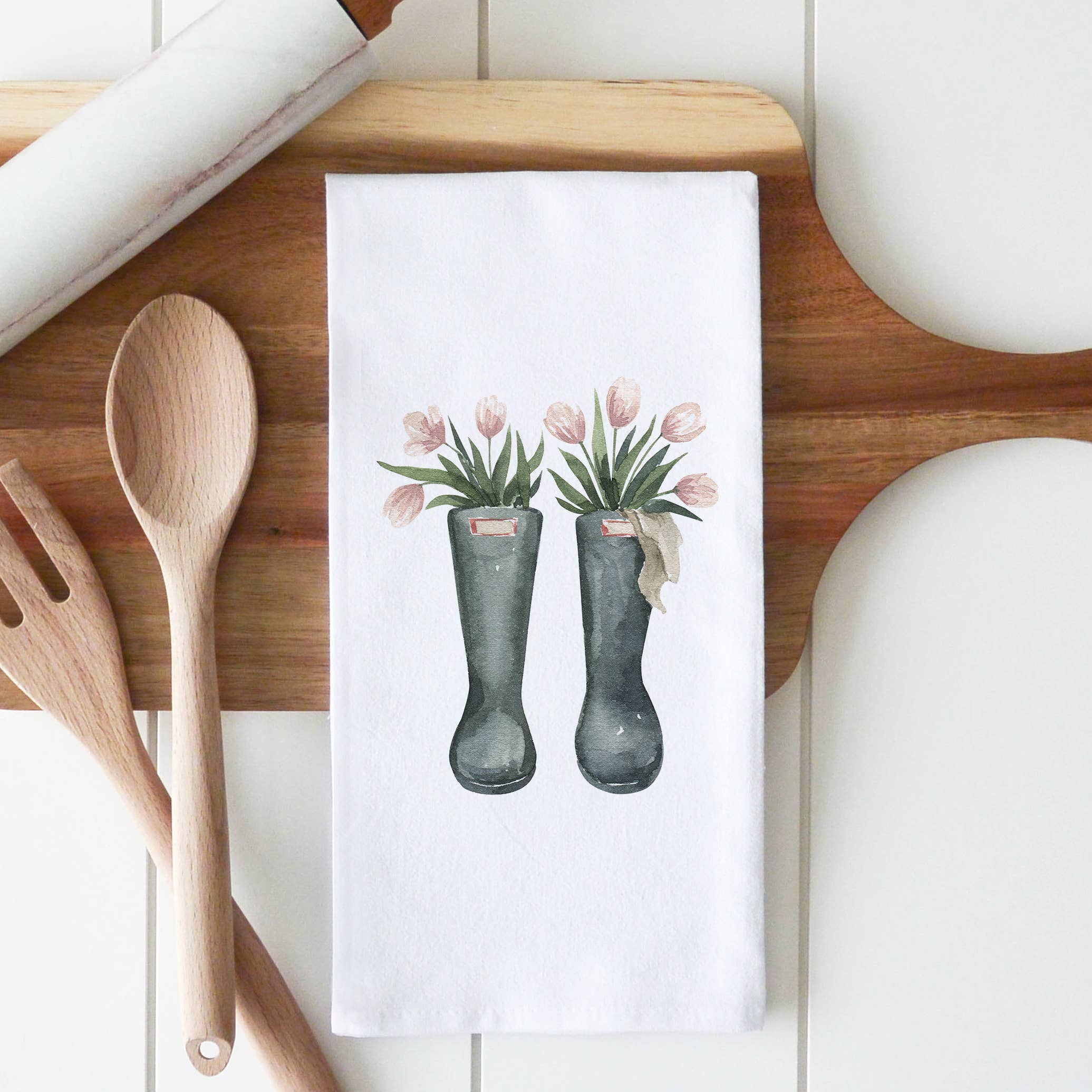 Tulip Boots Tea Towel: White