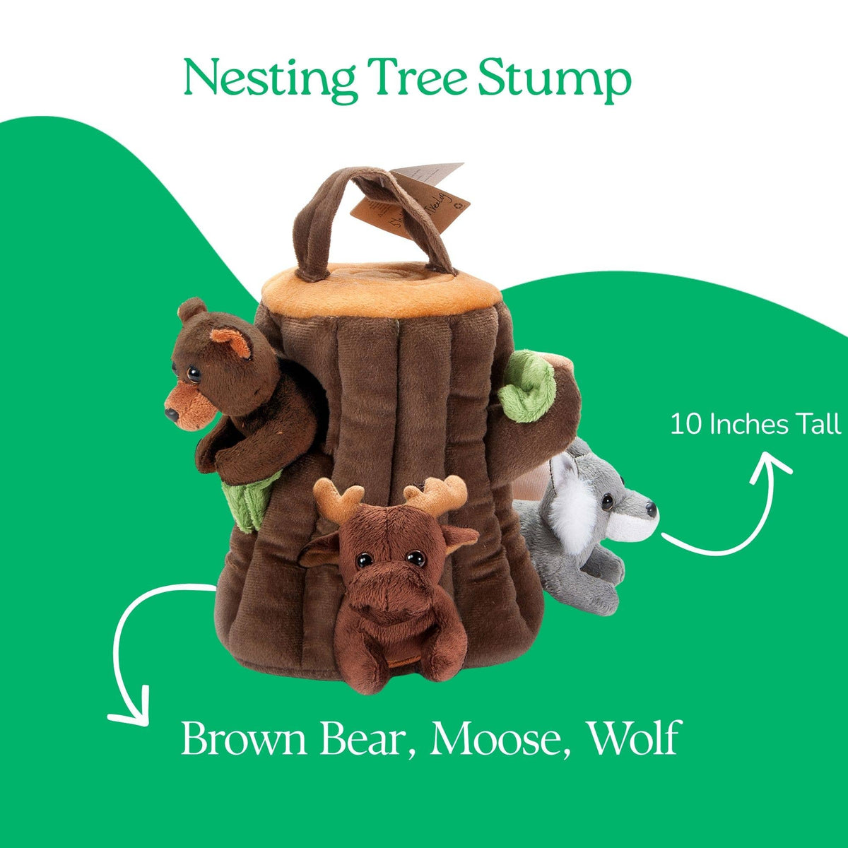 Nesting Tree Stump Brown Bear, Moose, Wolf
