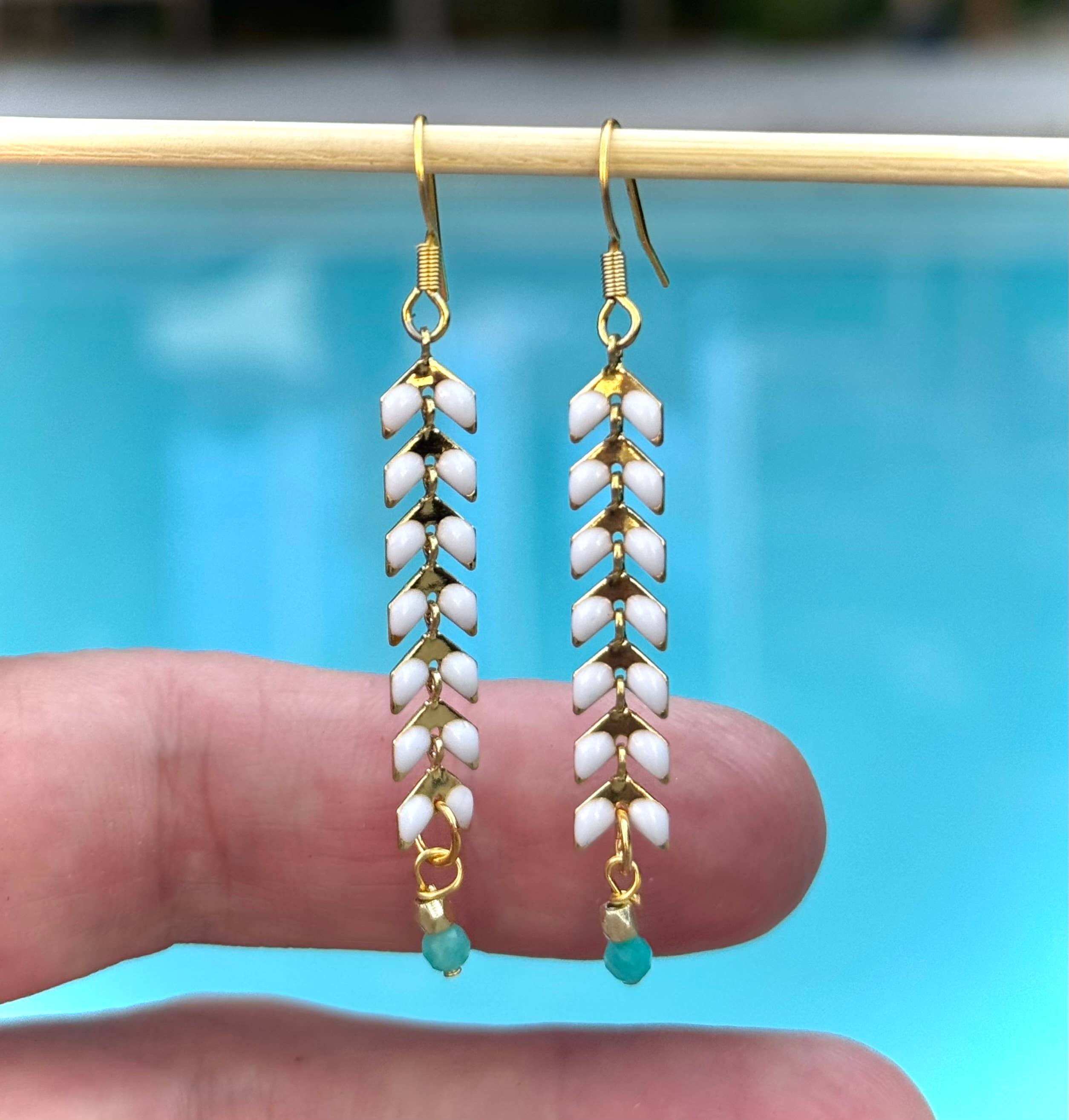 Feather Duster Earrings - Colorful Enamel: White