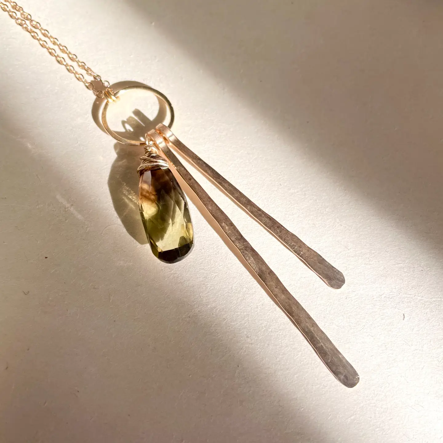 Bi-Color Lemon Quartz Stick Necklace: Sterling Silver