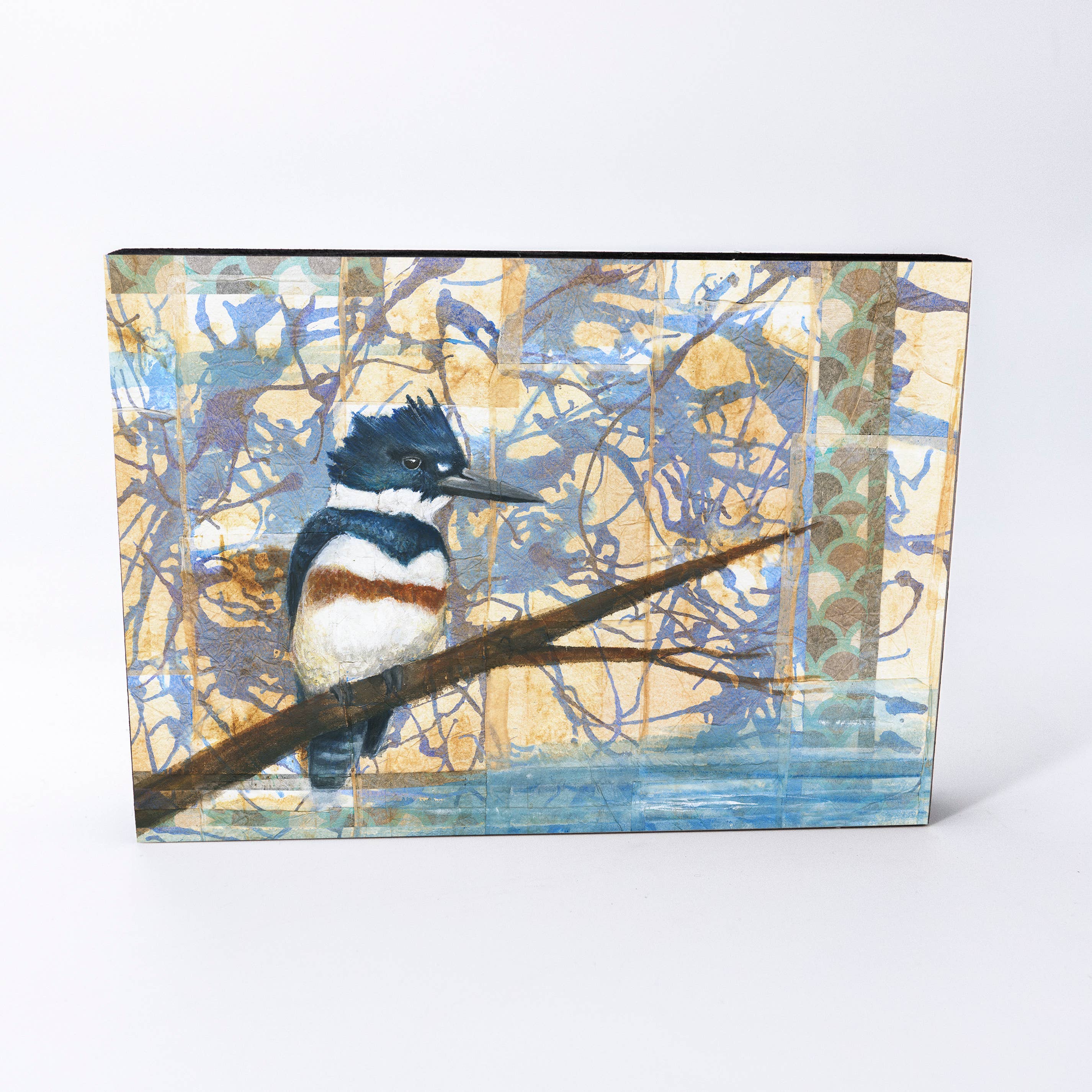 Belted Kingfisher Wood Panel Giclée Print