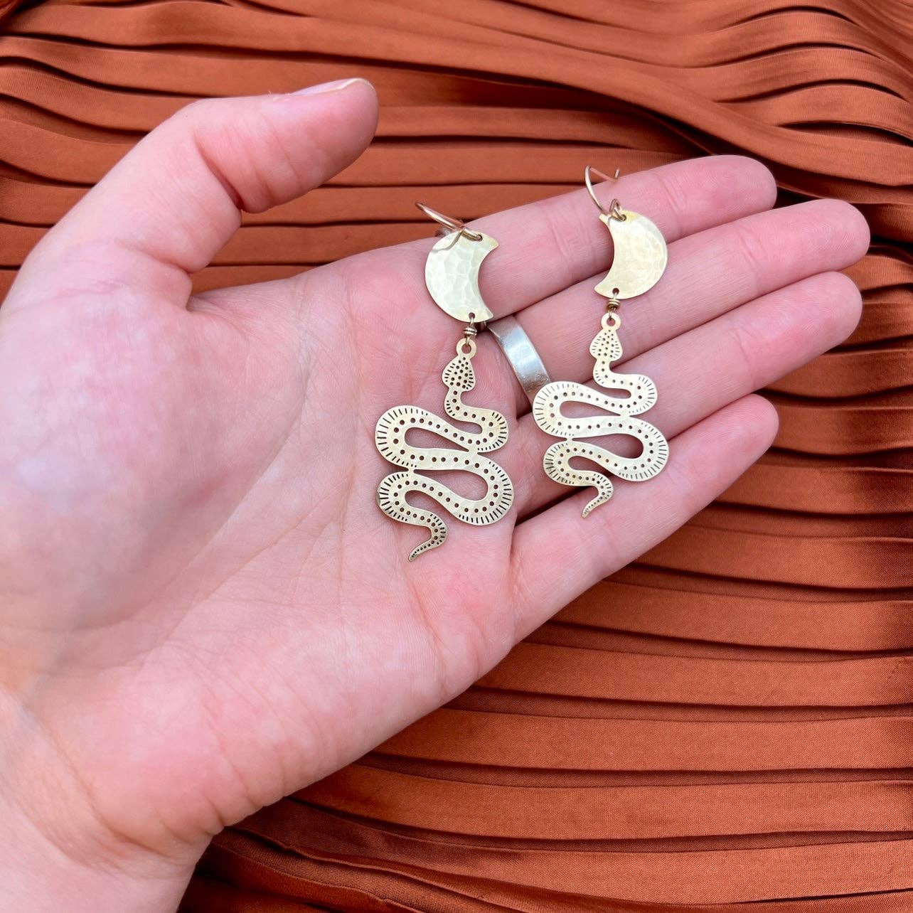 Handmade Serpentine Earrings: Gold over Silver