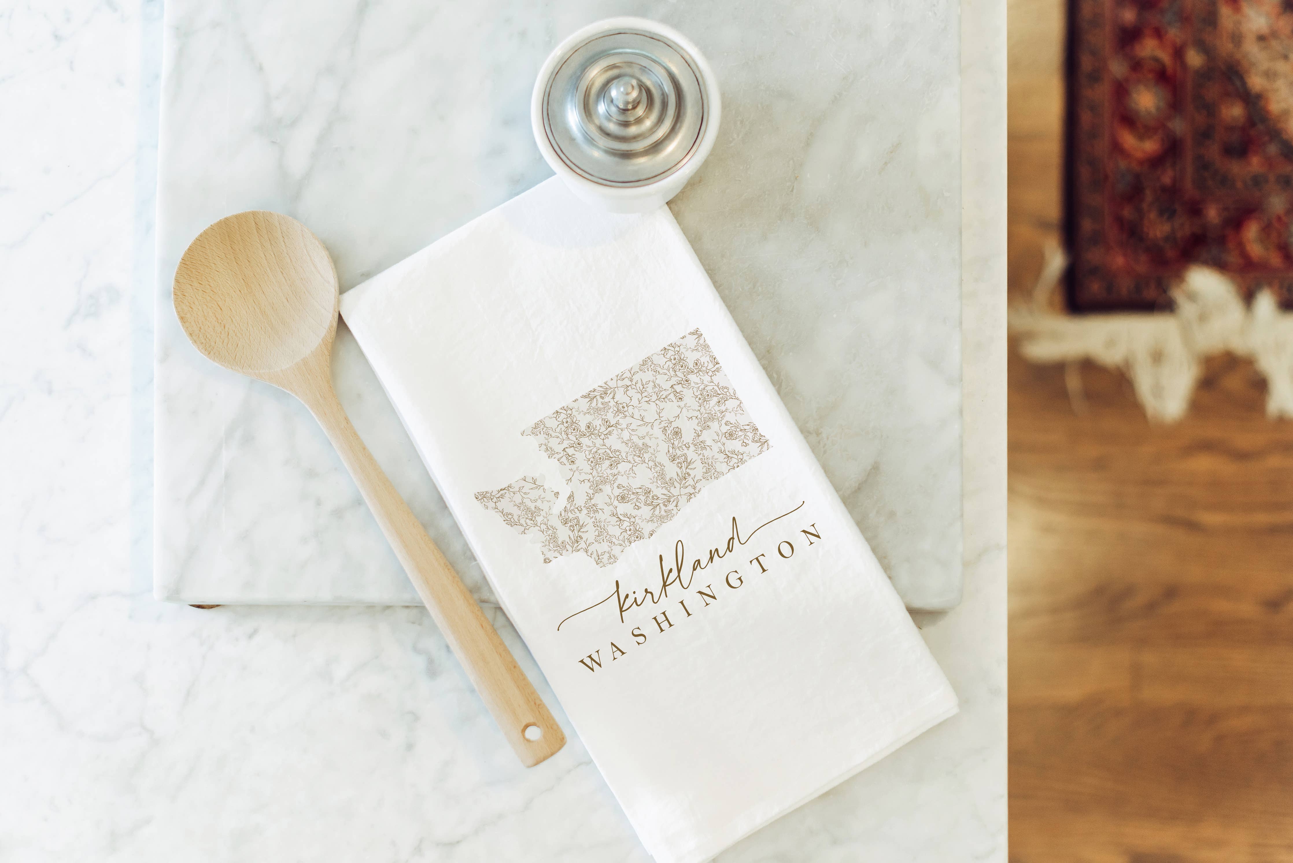 Vintage Floral State Custom Tea Towel: White