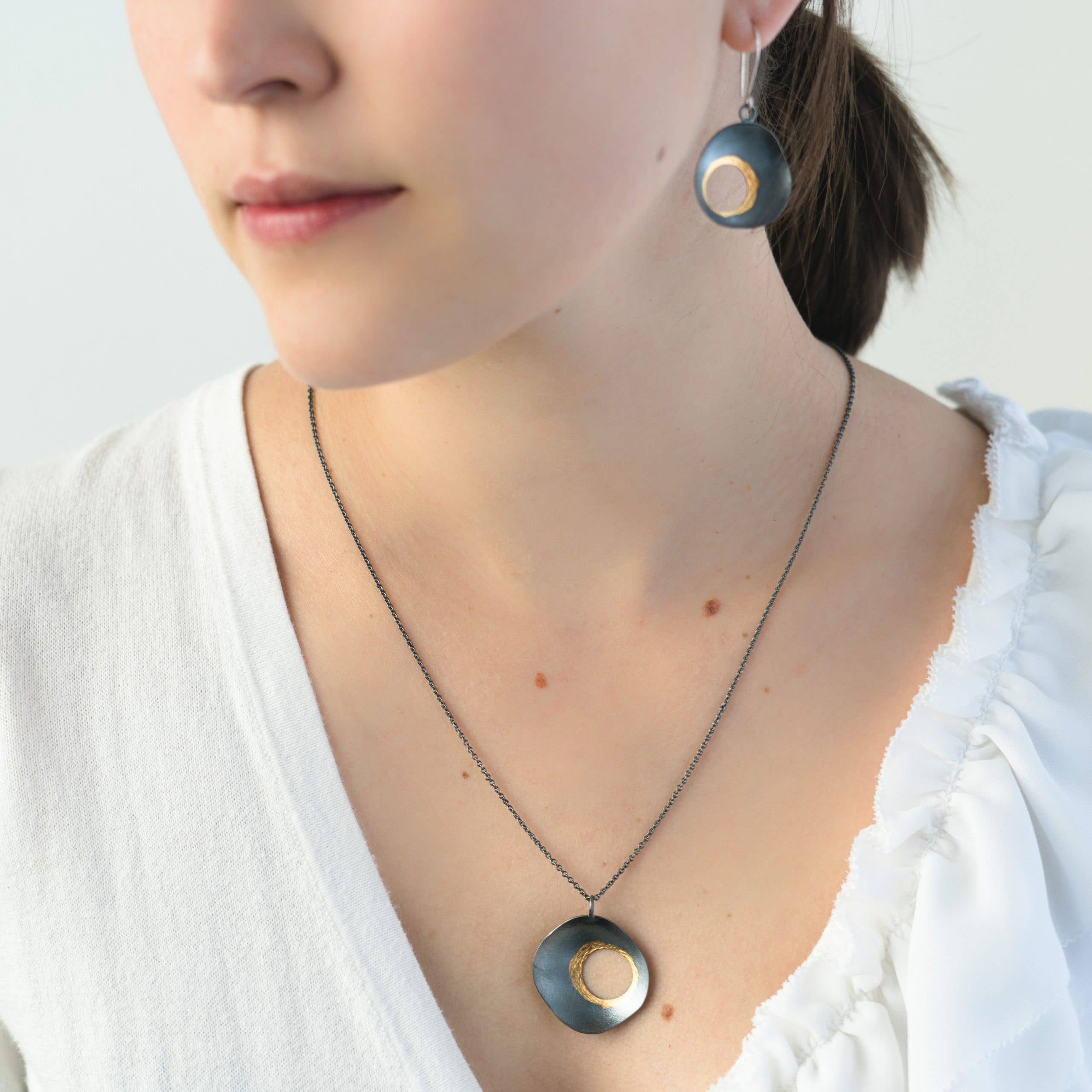 Contemporary oxidized silver and gold Celestial Earrings