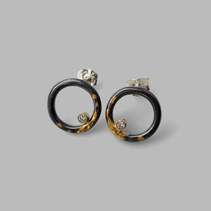 Handmade mixed metal hoop Clearing Studs with diamonds