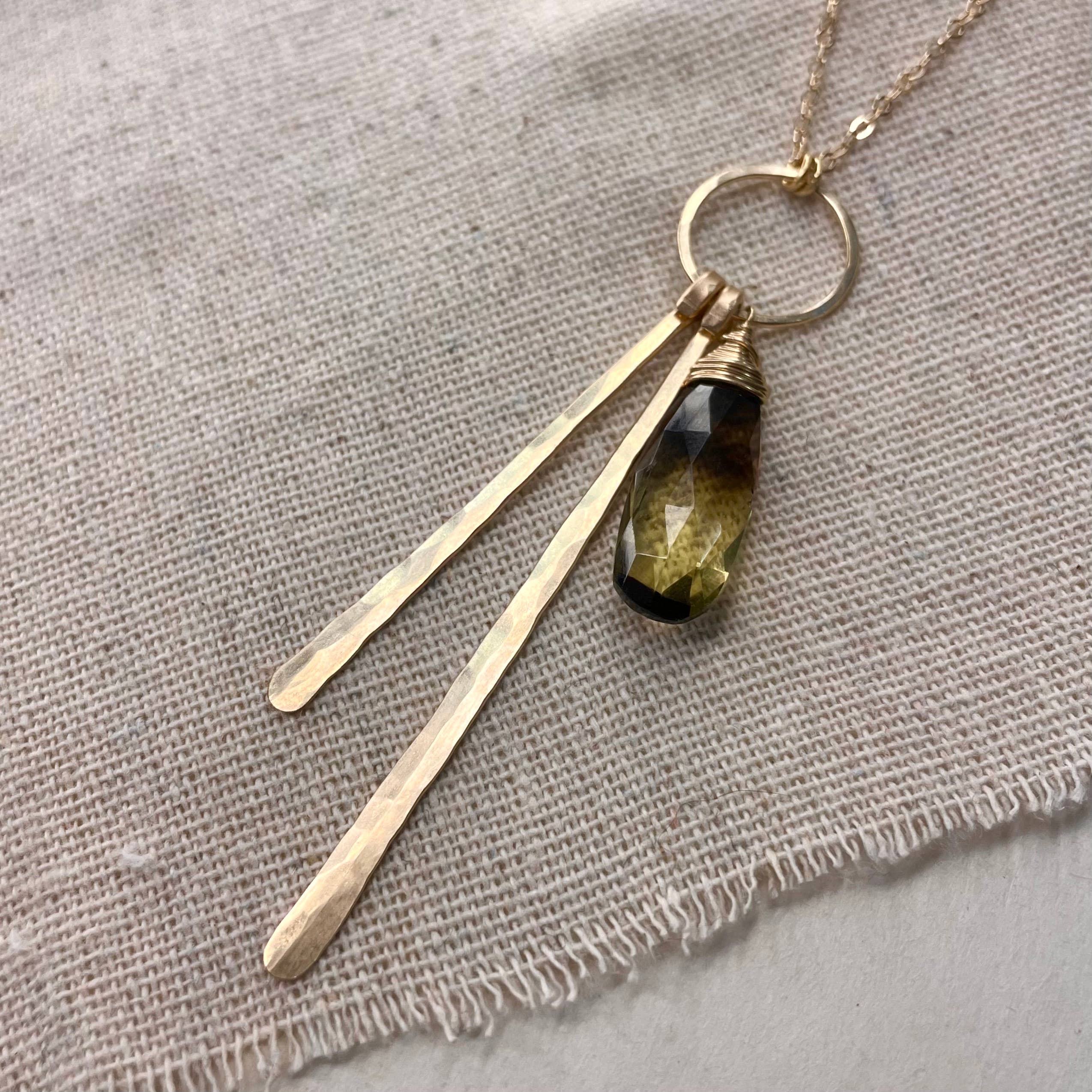 Bi-Color Lemon Quartz Stick Necklace: Sterling Silver