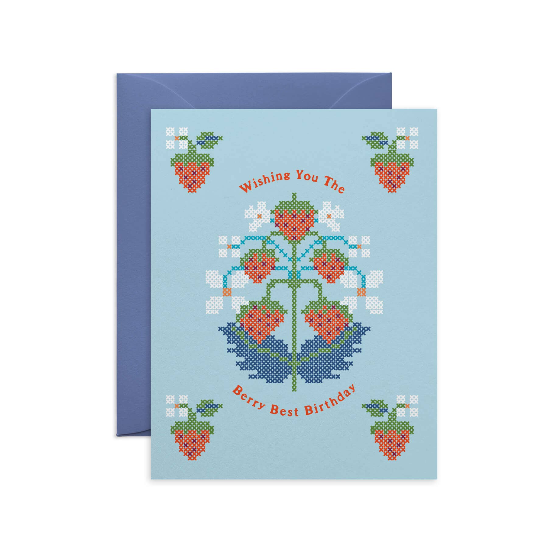 Strawberry Cross-Stitch Birthday Card: Pink