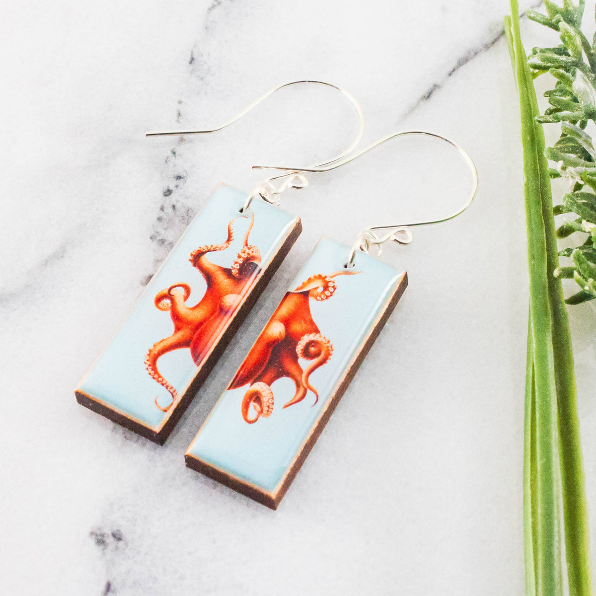 Vintage Octopus Rectangle Earrings