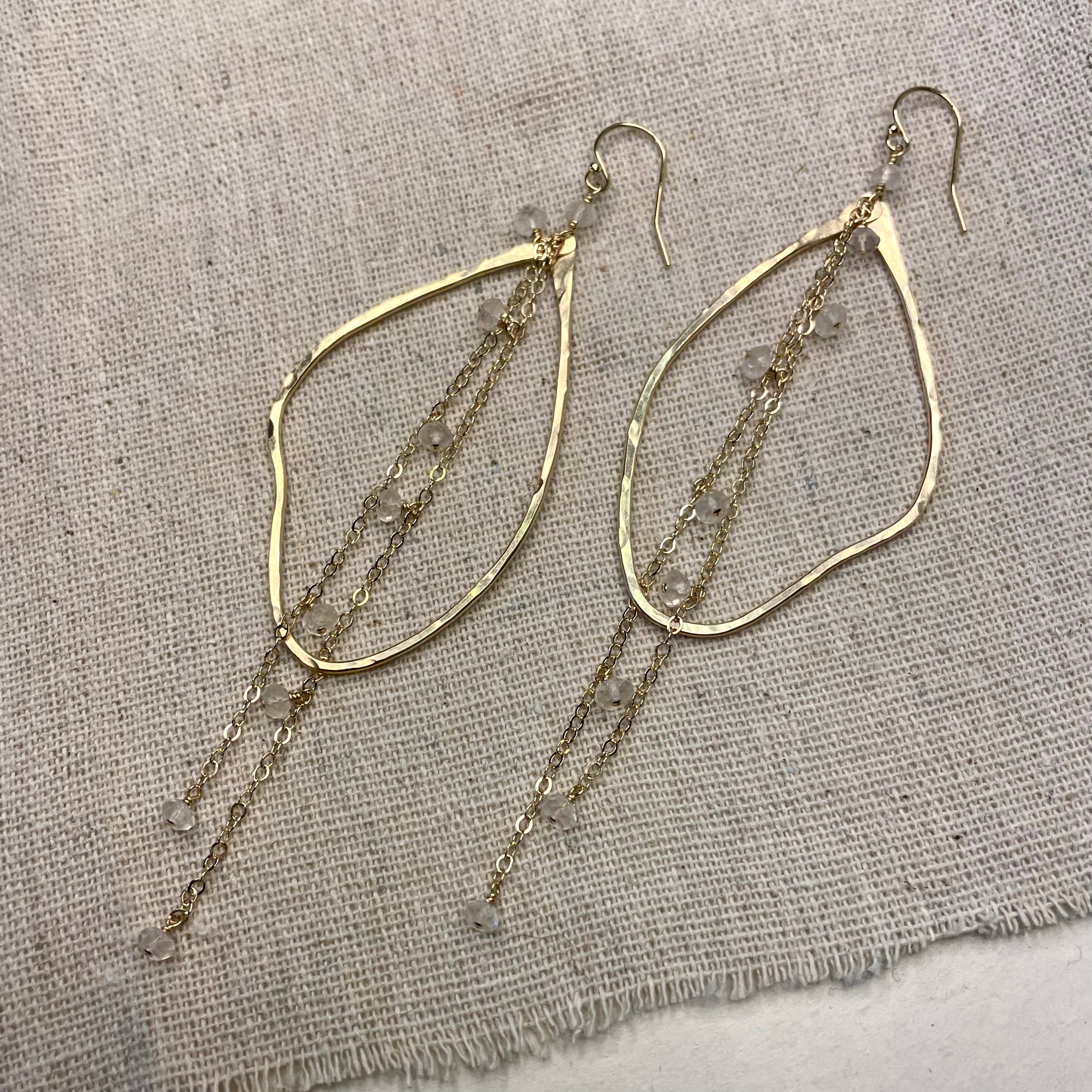 Organic Bead and Chain Earrings: Gold Filled / Moonstone