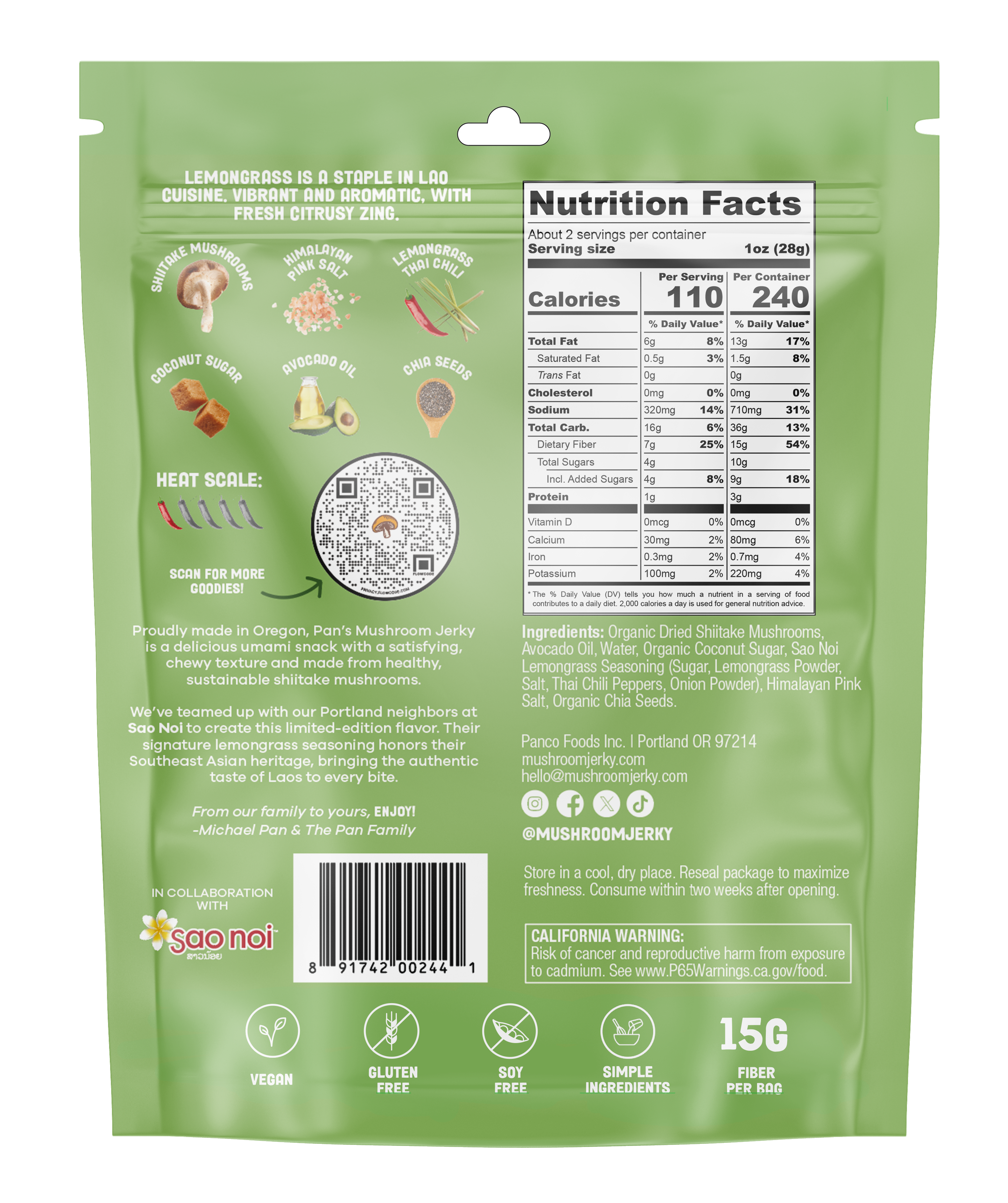 Pan's Mushroom Jerky - 2.2oz Lemongrass