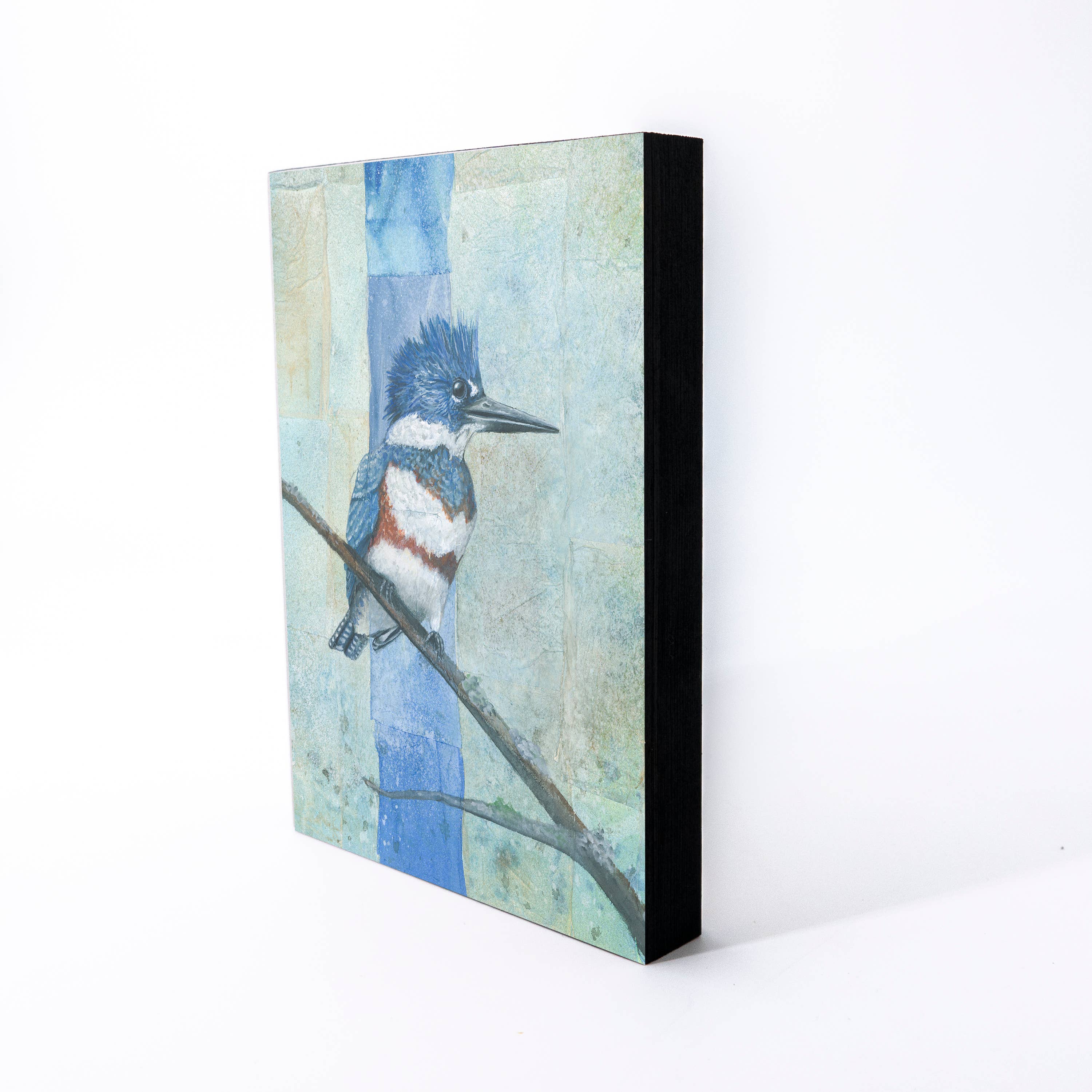 Belted Kingfisher Wood Panel Giclée Print