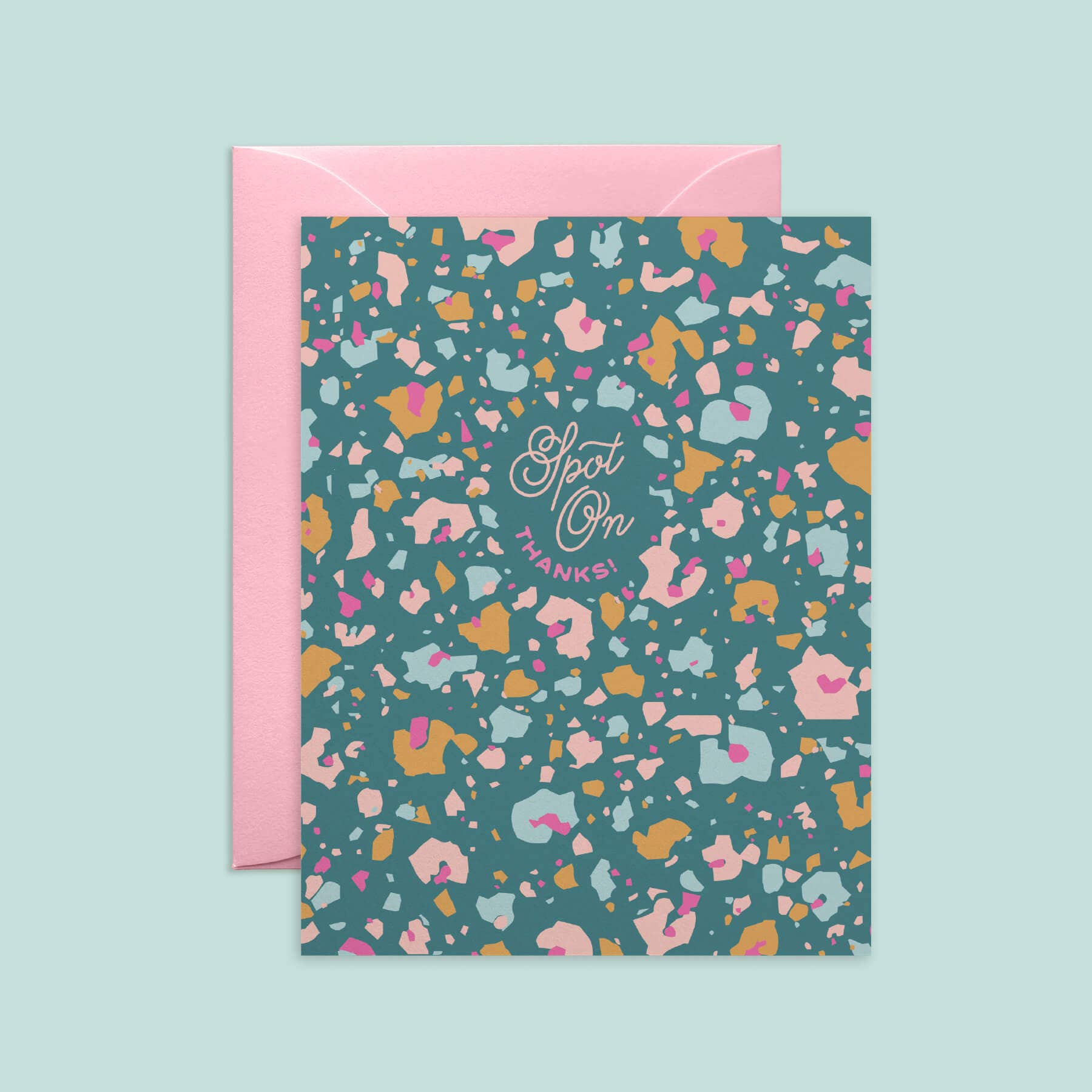 Terrazzo Leopard Congrats Card: Teal