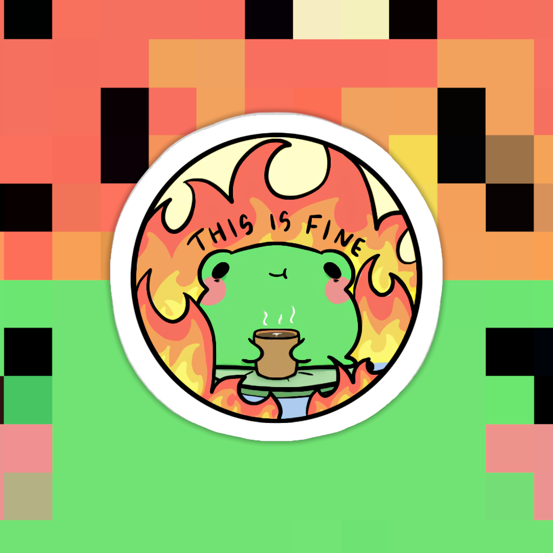 Frog This Is Fine Meme Sticker: Transparent Background
