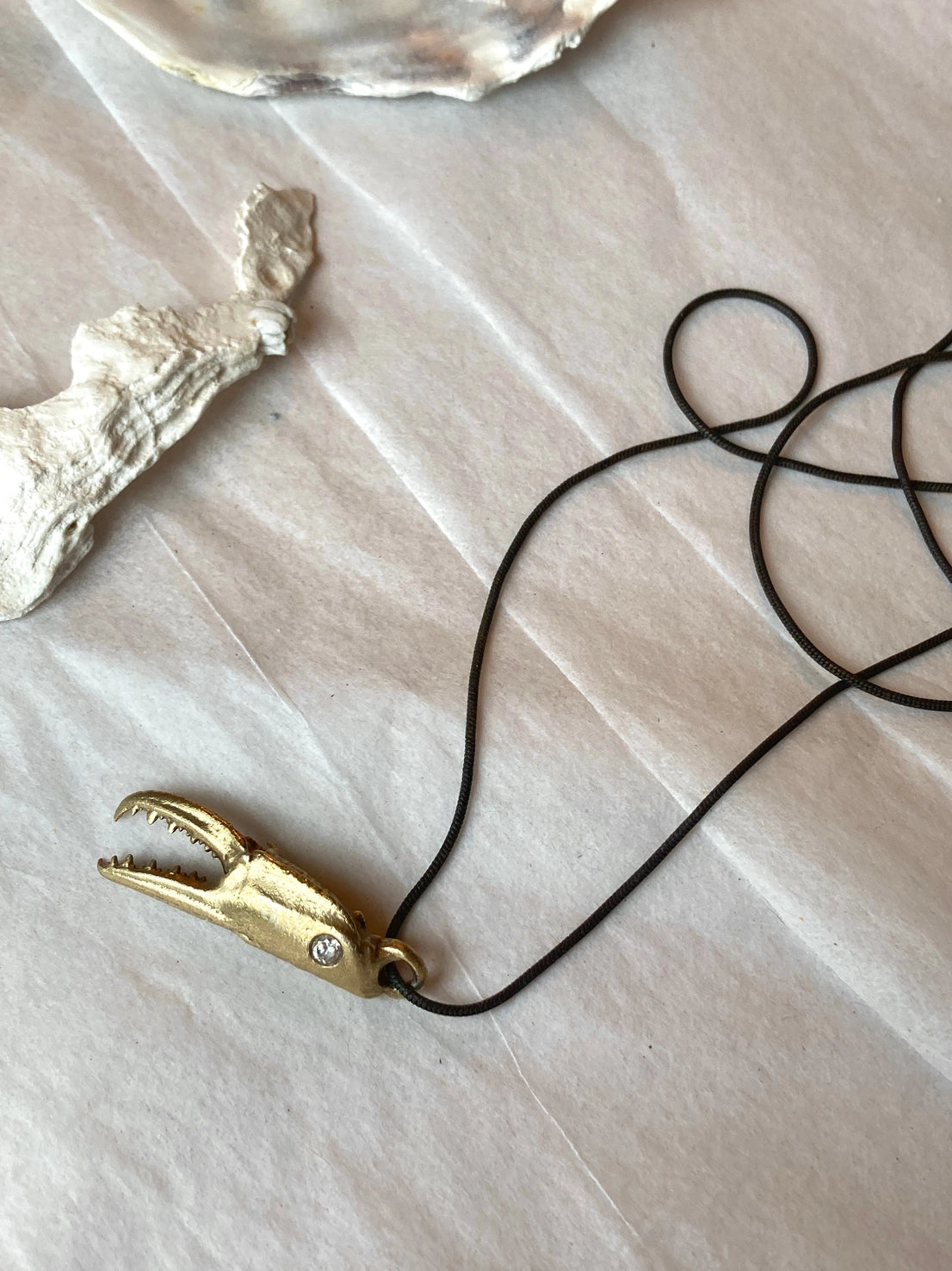 Rustic Crab Claw Pendant 14K Gold Vermeil with diamond