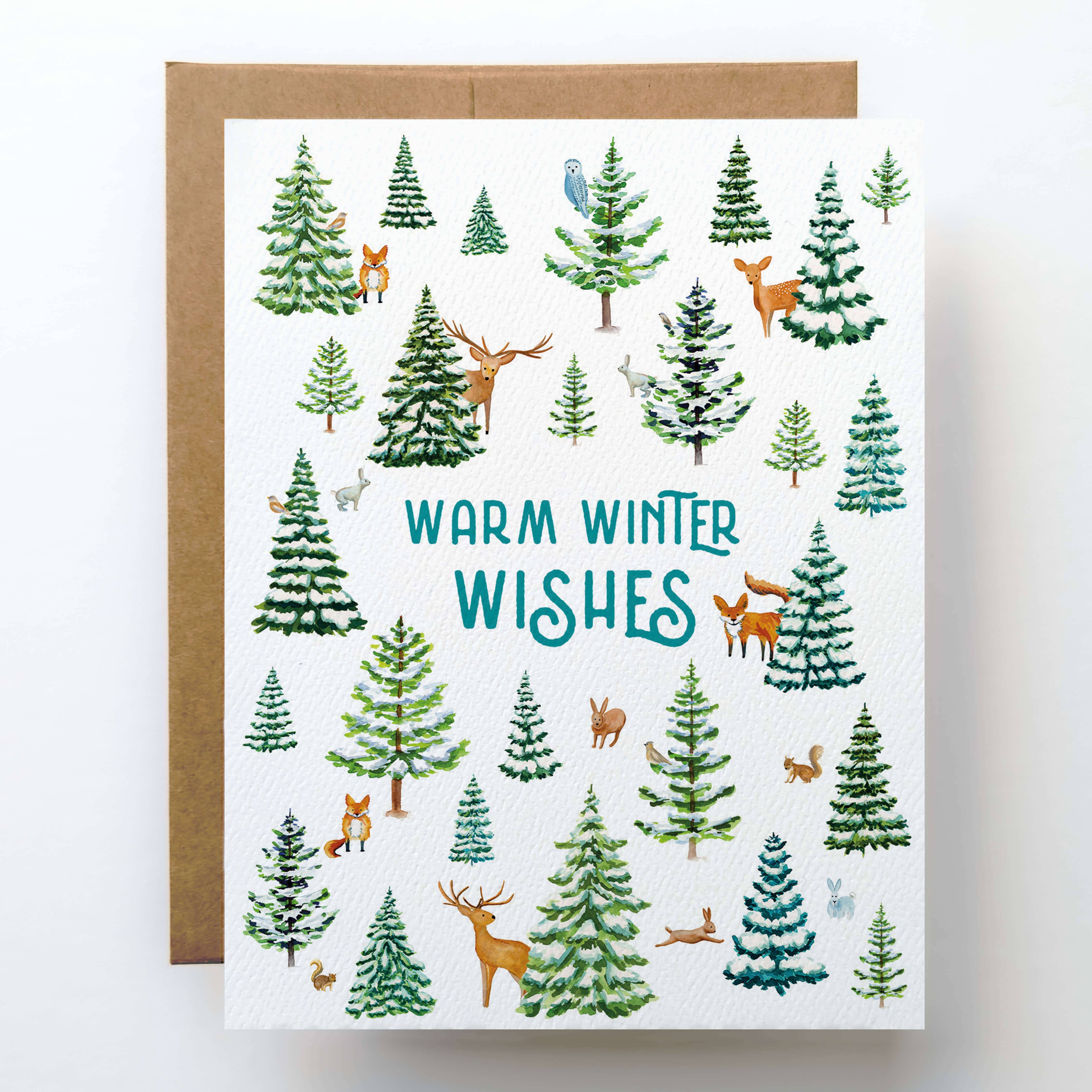 Woodland Holiday Card | Cute Warm Winter Wishes Forest Card: Single Card