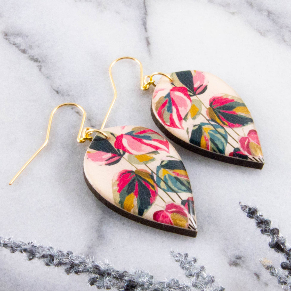 Pink Princess Philodendron Large Leaf Earrings