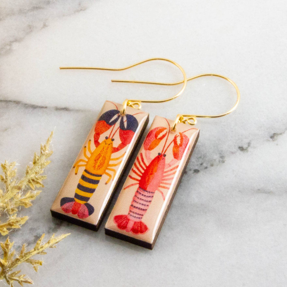 Retro Lobster Rectangle Earrings