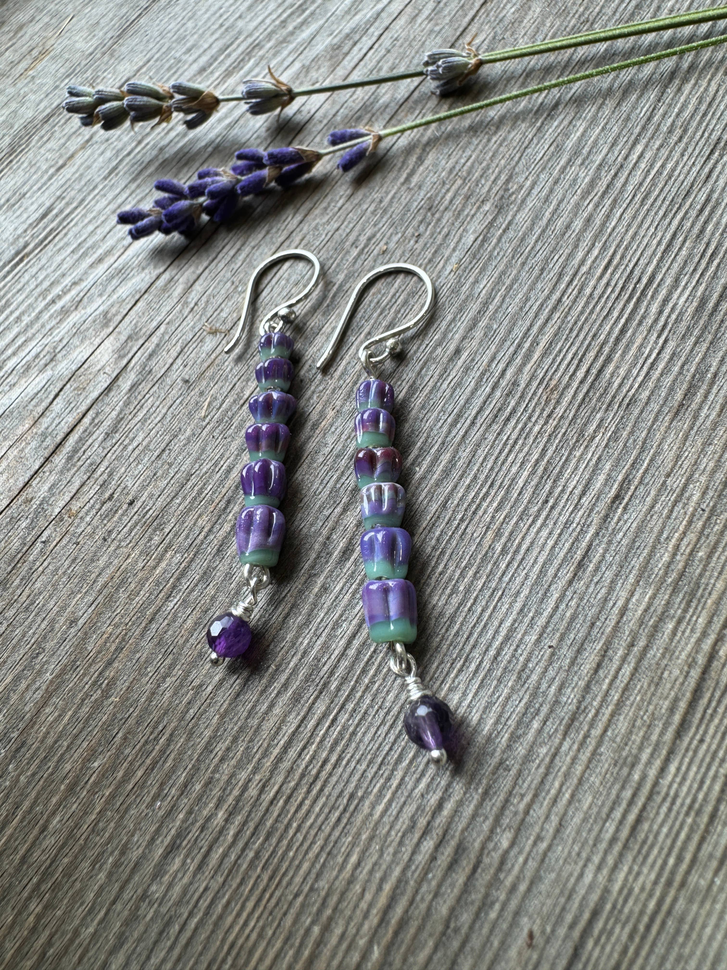 Lavender Glass Bead Earrrings