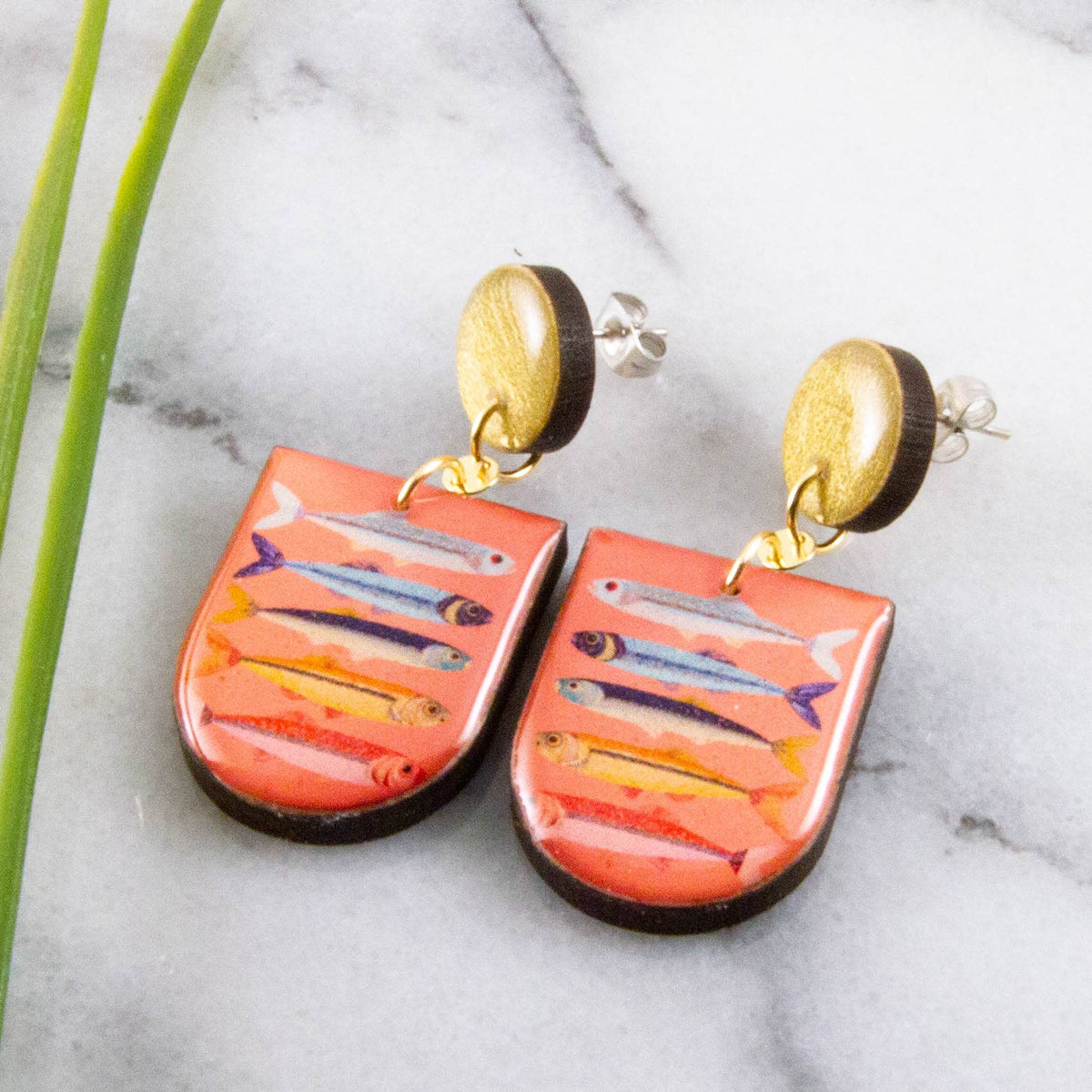 Retro Rainbow Fish Drop Post Earrings